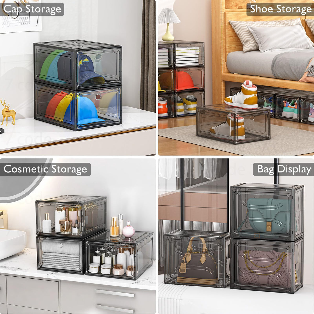 Sturdy Clear Shoe Organizer with Magnetic Door (6 Count)