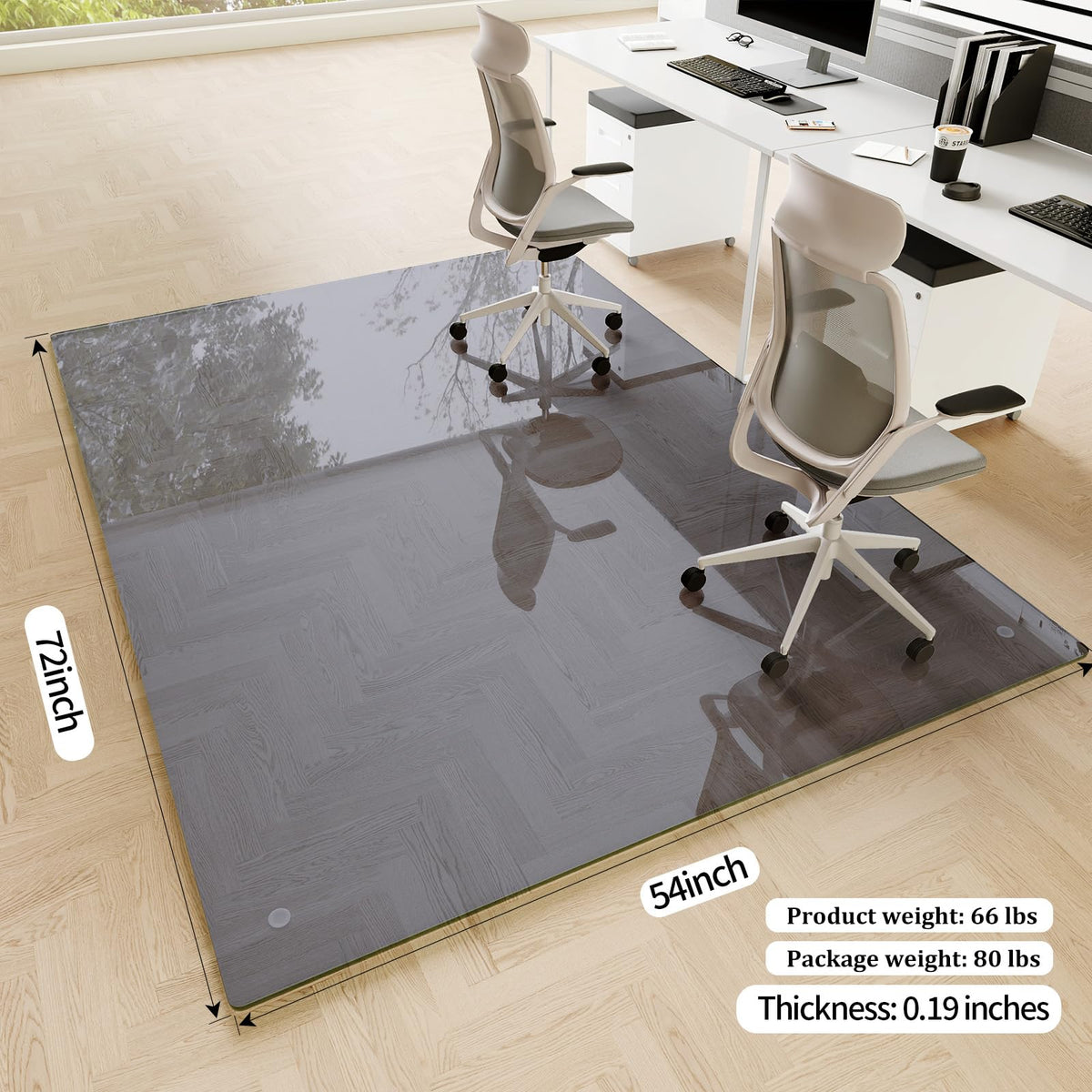 Tempered Glass] 54" x 72" Glass Office Chair Mat for Carpet