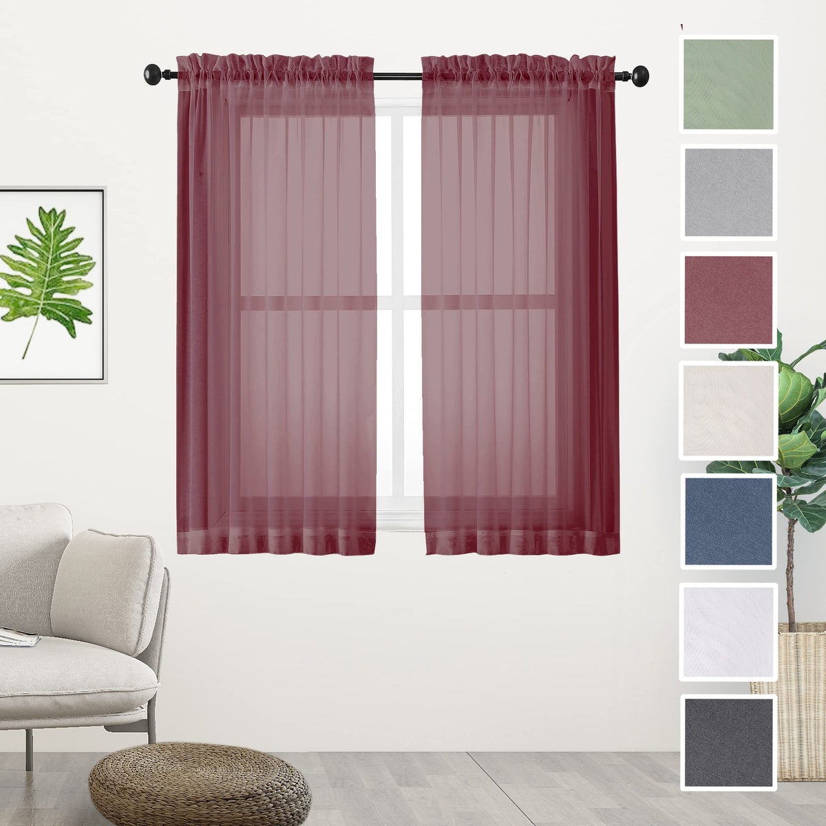 Short Sheer Curtains 45 Inches Length 2 Pieces
