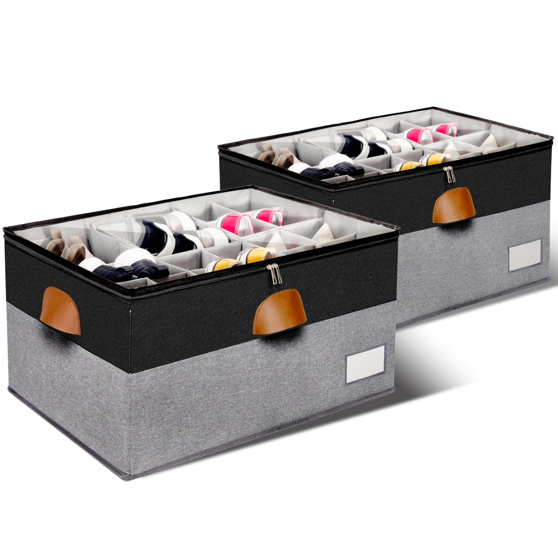 2 Pack Shoe Organizer for Closet with Adjustable Divider Shoe Storage Box (2 Count)