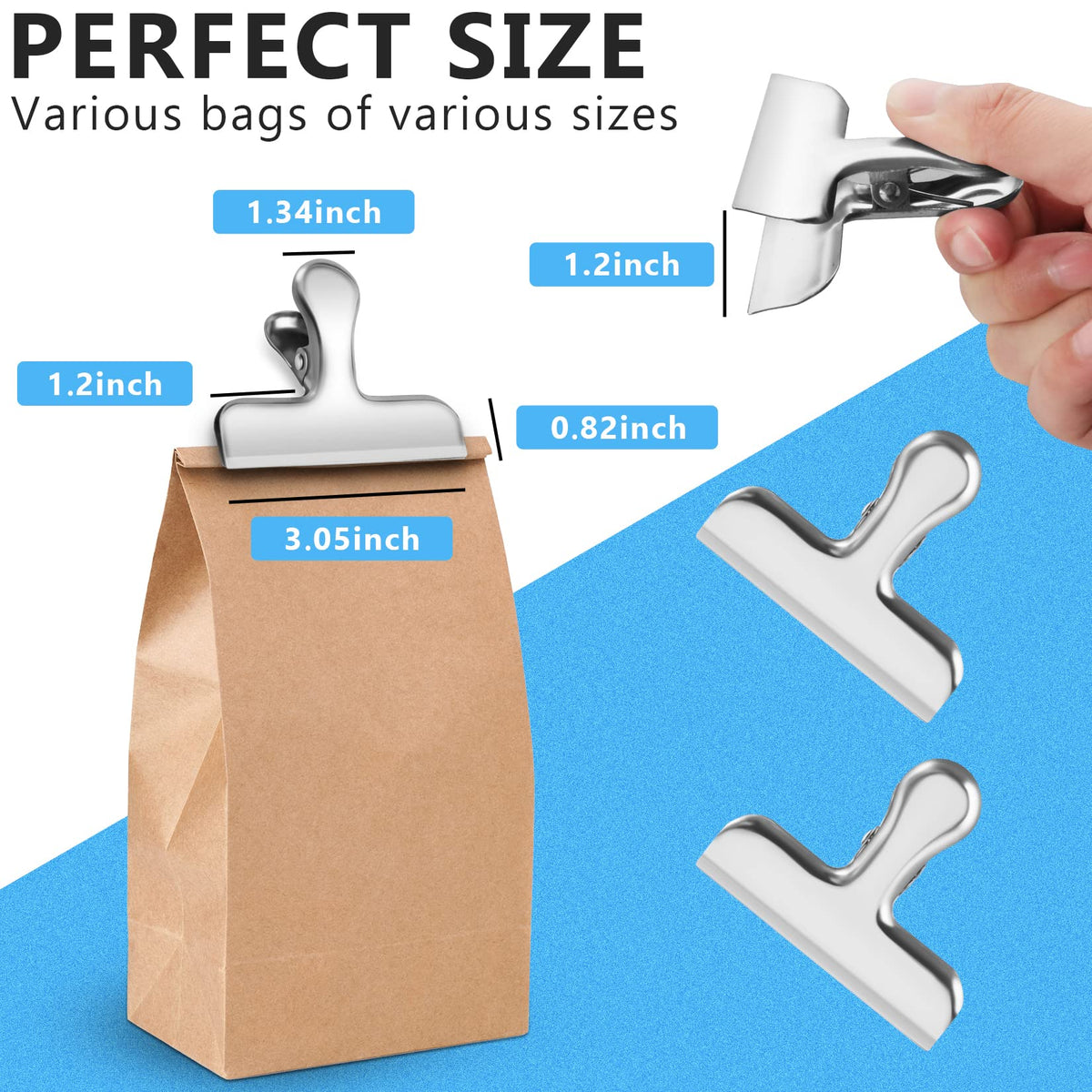Chip Clips 20 Pack Silver Bag Clips for Food Home Pantry Use (20 Count)