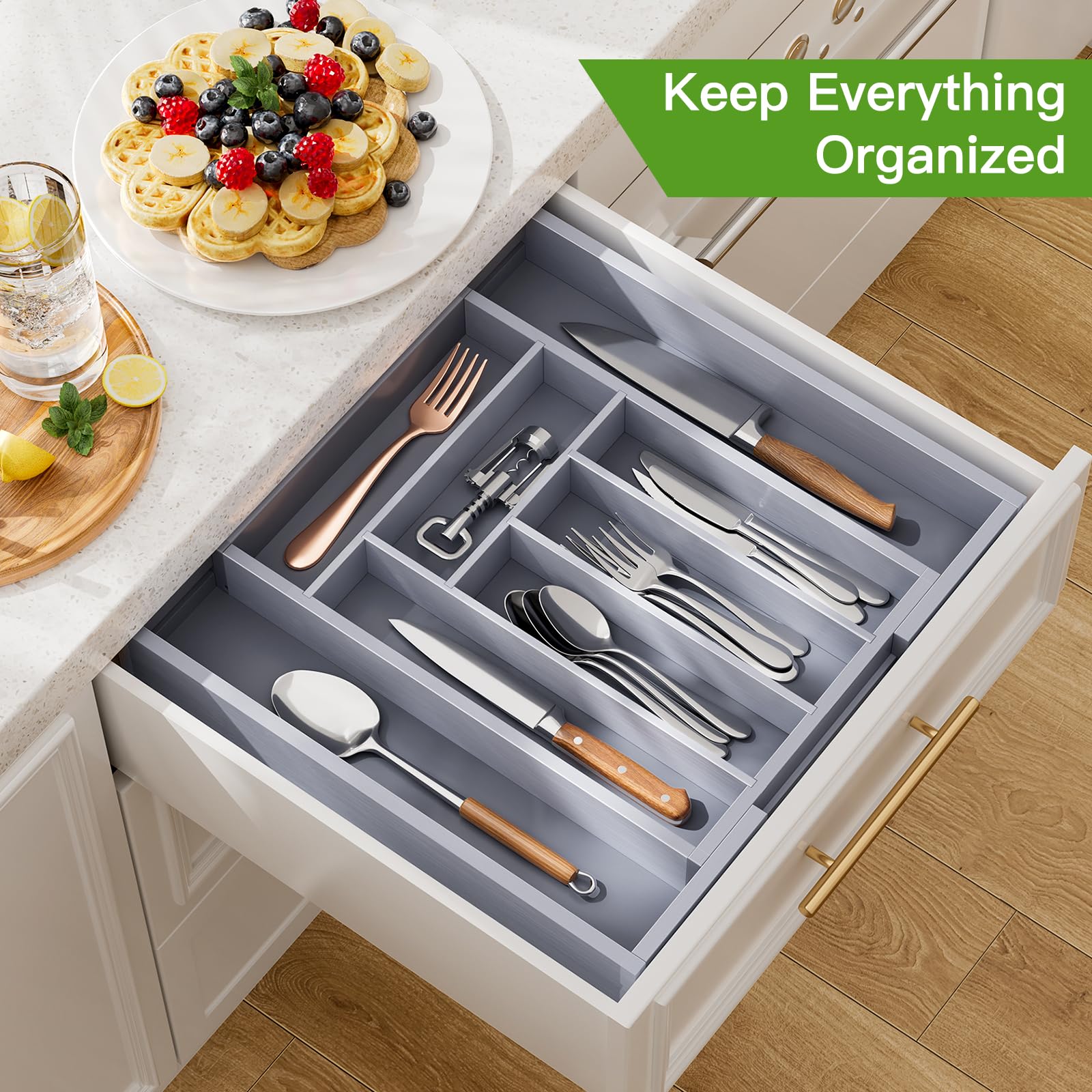 Bamboo Expandable Drawer Organizer for Utensils Holder