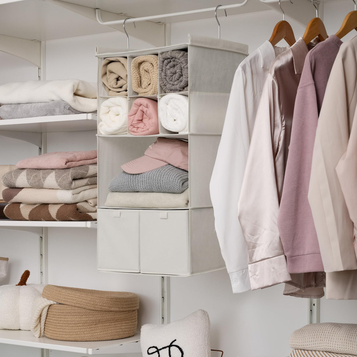 4 Shelf Hanging Closet Organizer with Drawer