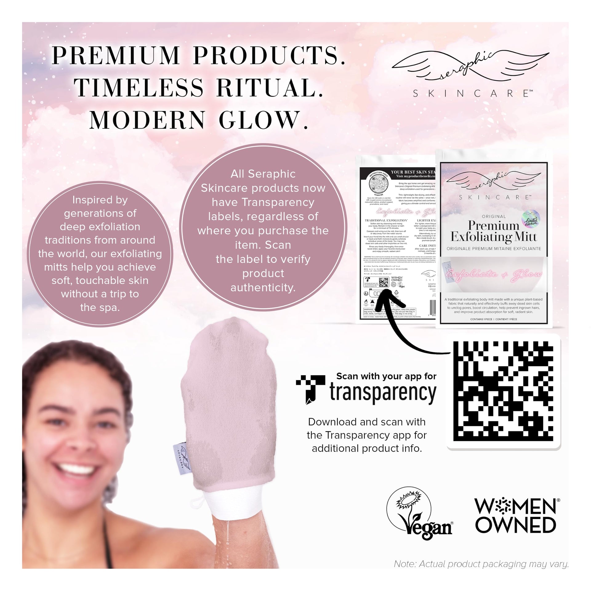 Pink Premium Exfoliating Mitt for Body 1pc