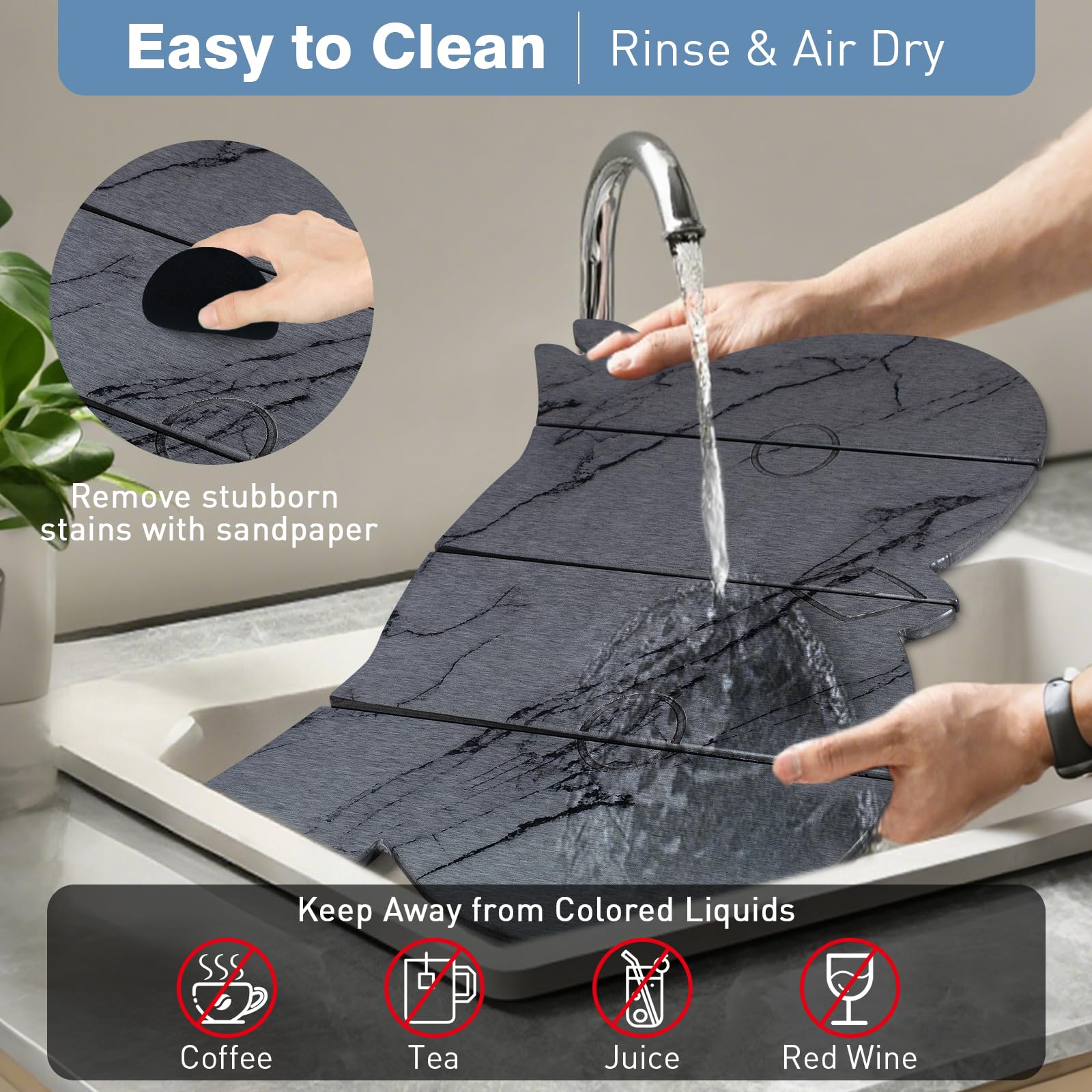 Large Stone Dish Drying Mat for Kitchen Counter