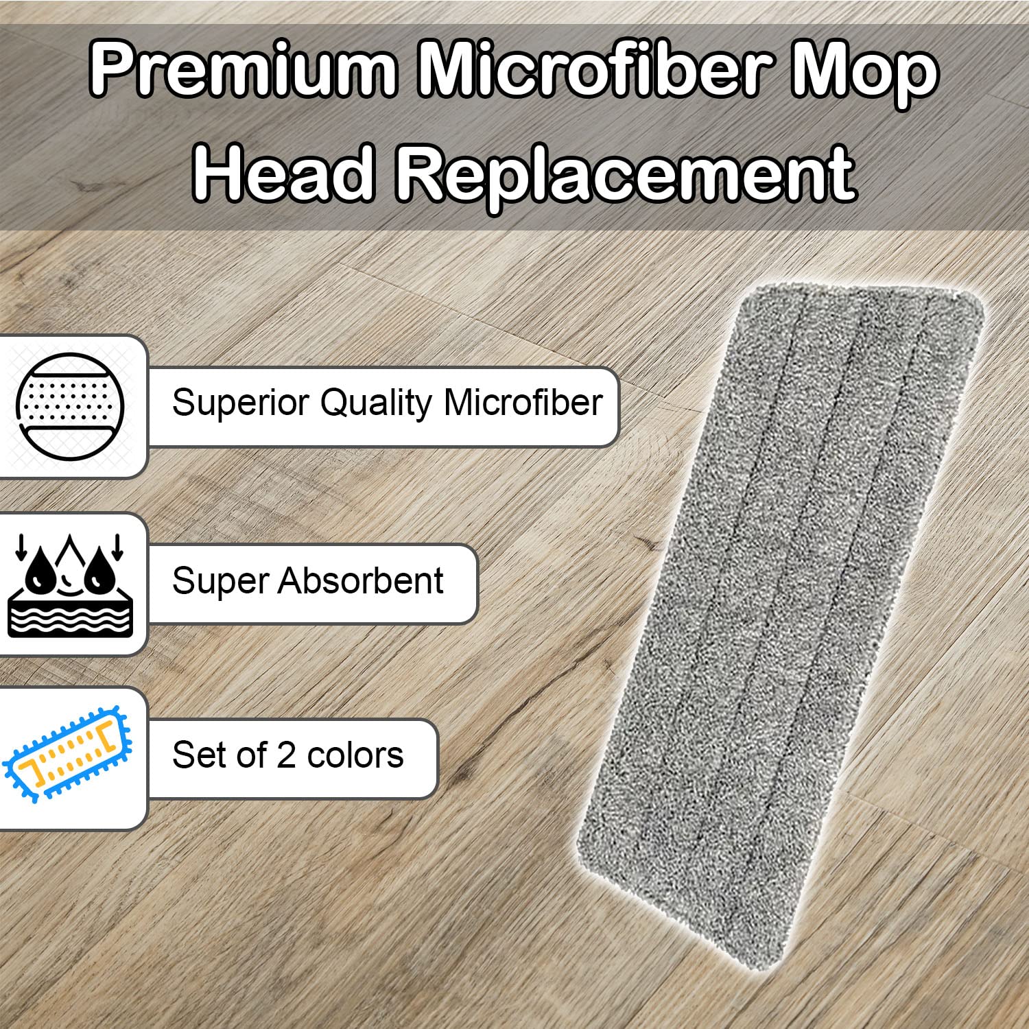 Replacement Mop Head Replacement Microfiber Mop Head Set of 2 per Pack [2 Packs] (2 Count)