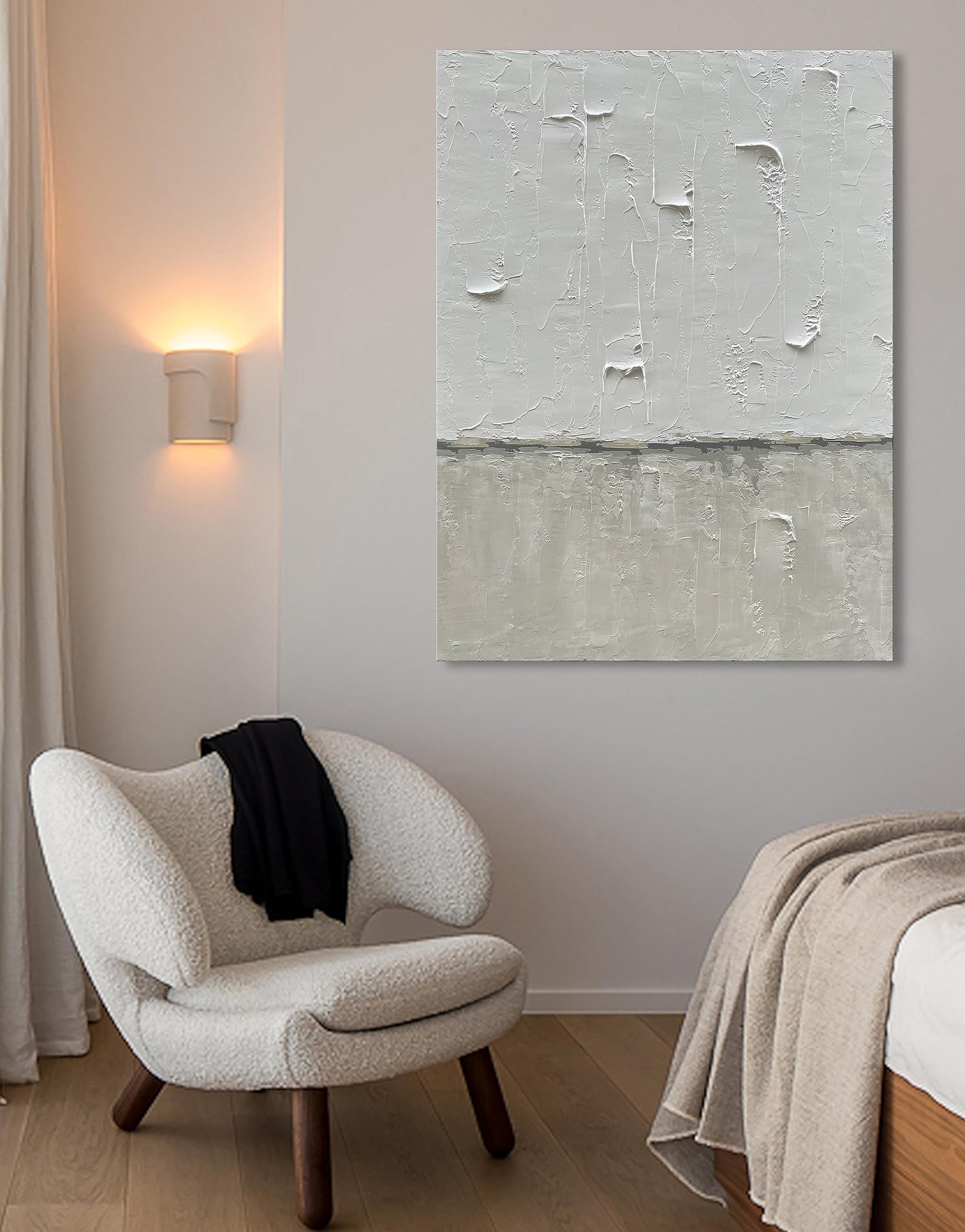 Hand Painted Grey and White Art Canvas Paintings Minimalist Abstract Oil Painting Wall Art 40x28 Inch Art Home Decoration Wall Ready to Hang