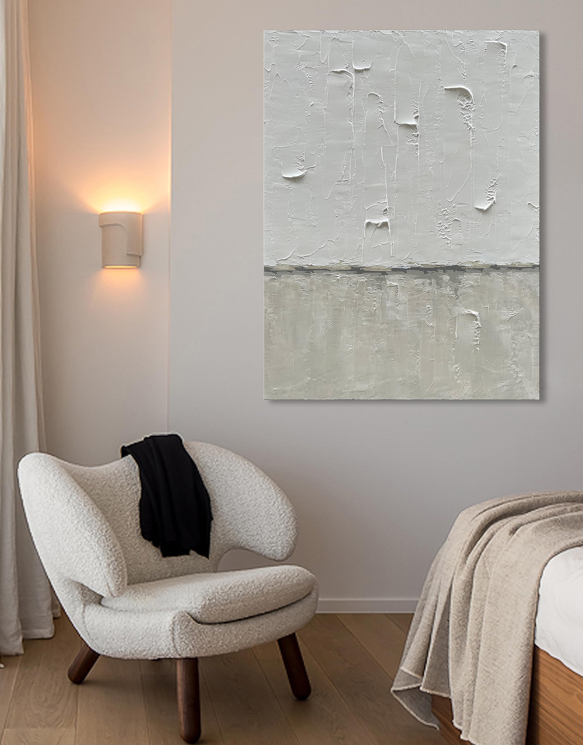 Hand Painted Grey and White Art Canvas Paintings Minimalist Abstract Oil Painting Wall Art 40x28 Inch Art Home Decoration Wall Ready to Hang