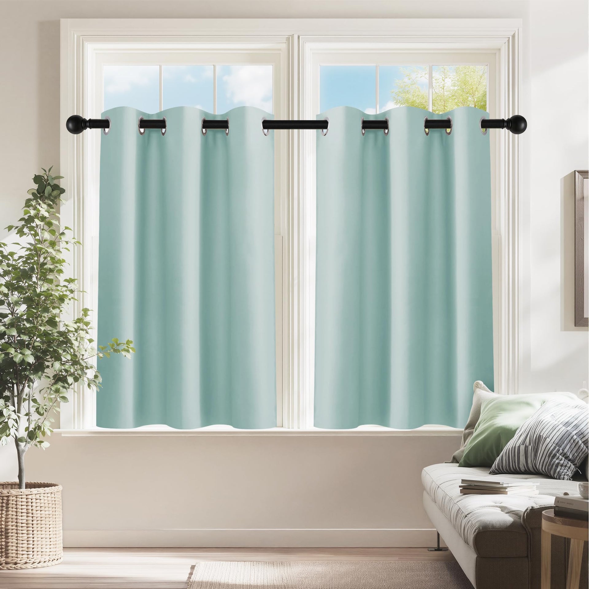 Aqua Short Blackout Curtains 36 inch Length for Kitchen (2 Count)