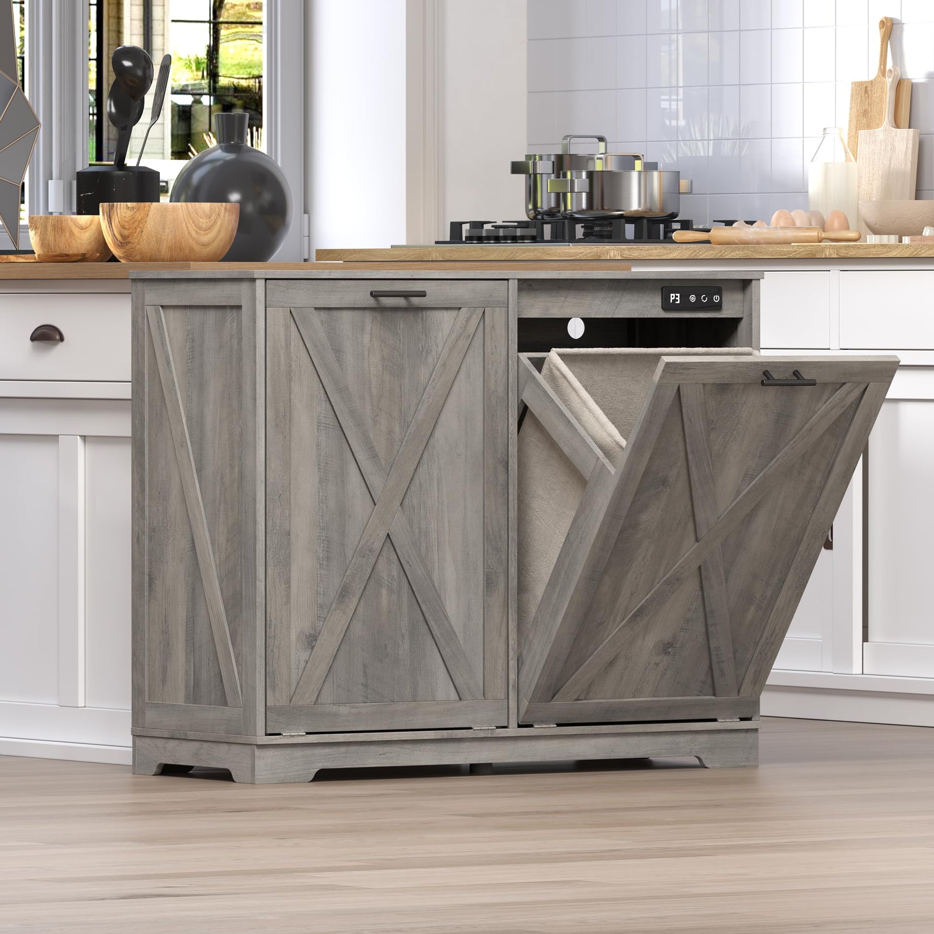 Tilt Out Trash Can Cabinet for 2 Bins