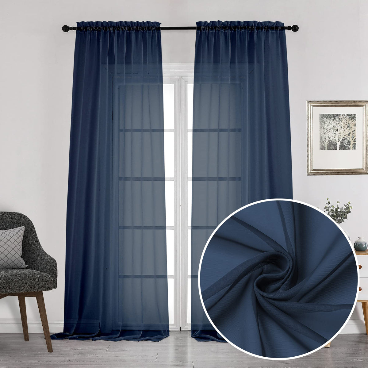 Sheer Window Curtains 108 inch Length 2 Panels Set