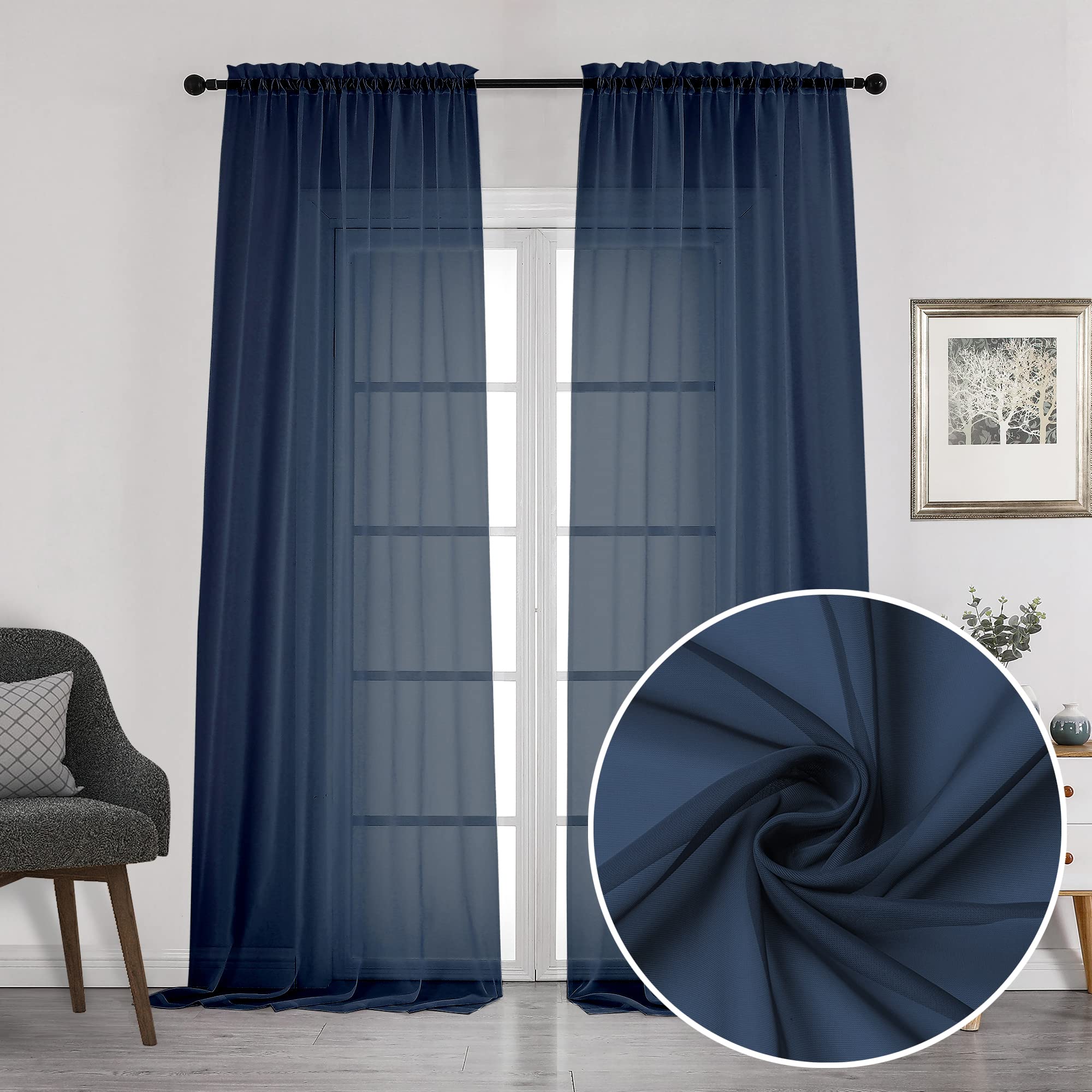 Sheer Window Curtains 108 inch Length 2 Panels Set