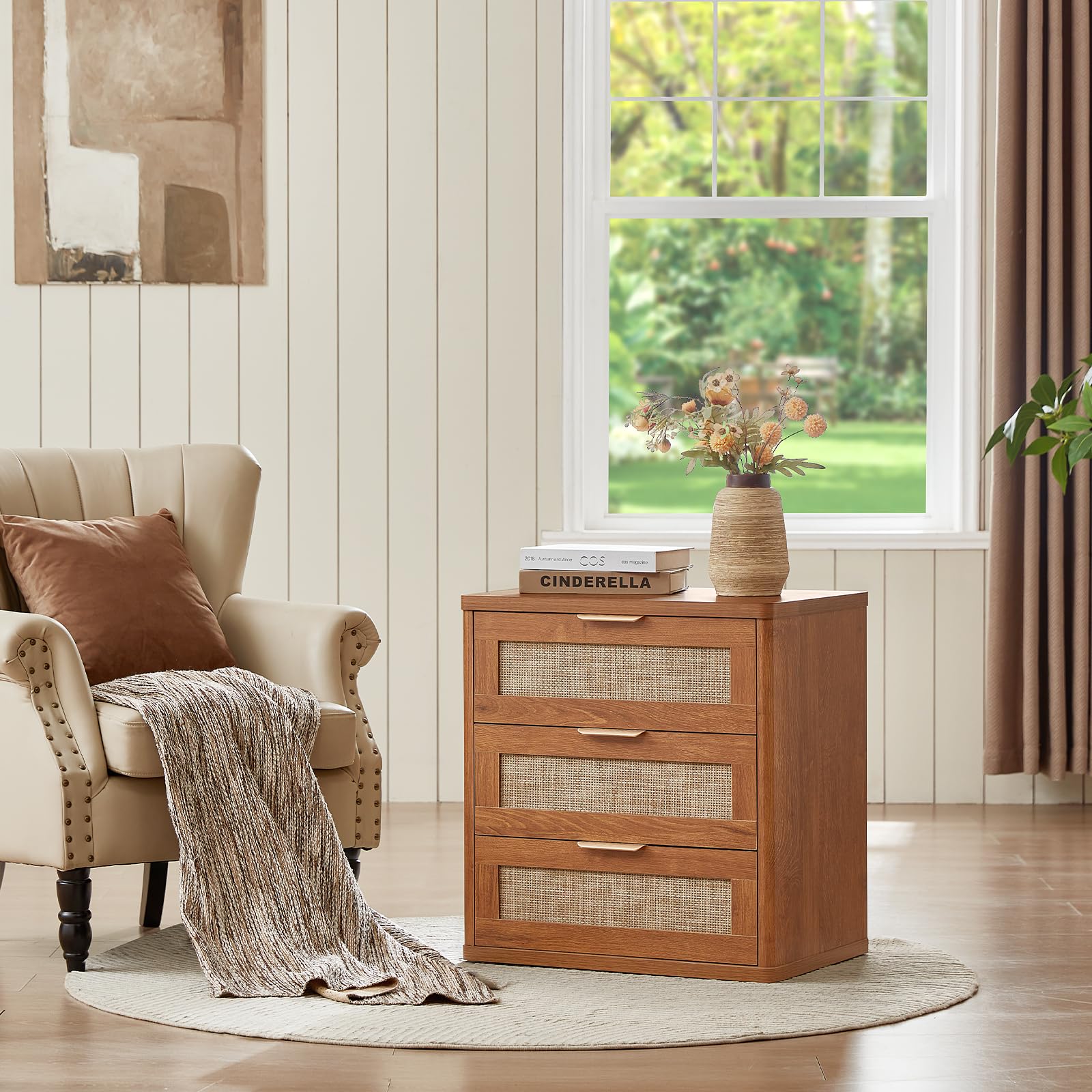 Rattan 23" Nightstands with Drawers for Bedroom