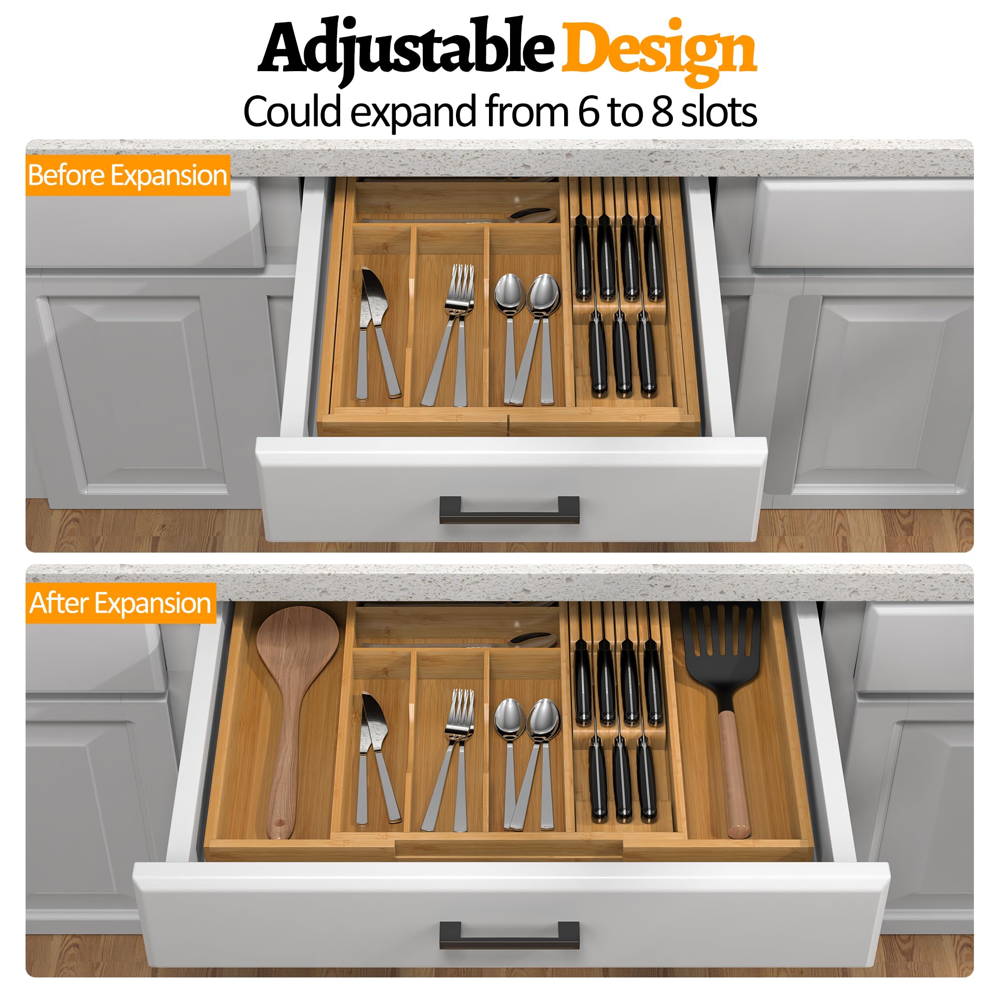 Bamboo Silverware Drawer Organizer