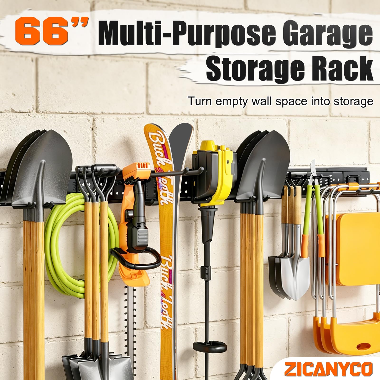 Garage Tool Organizer Wall Mount 66 inches with 13 Adjustable Heavy