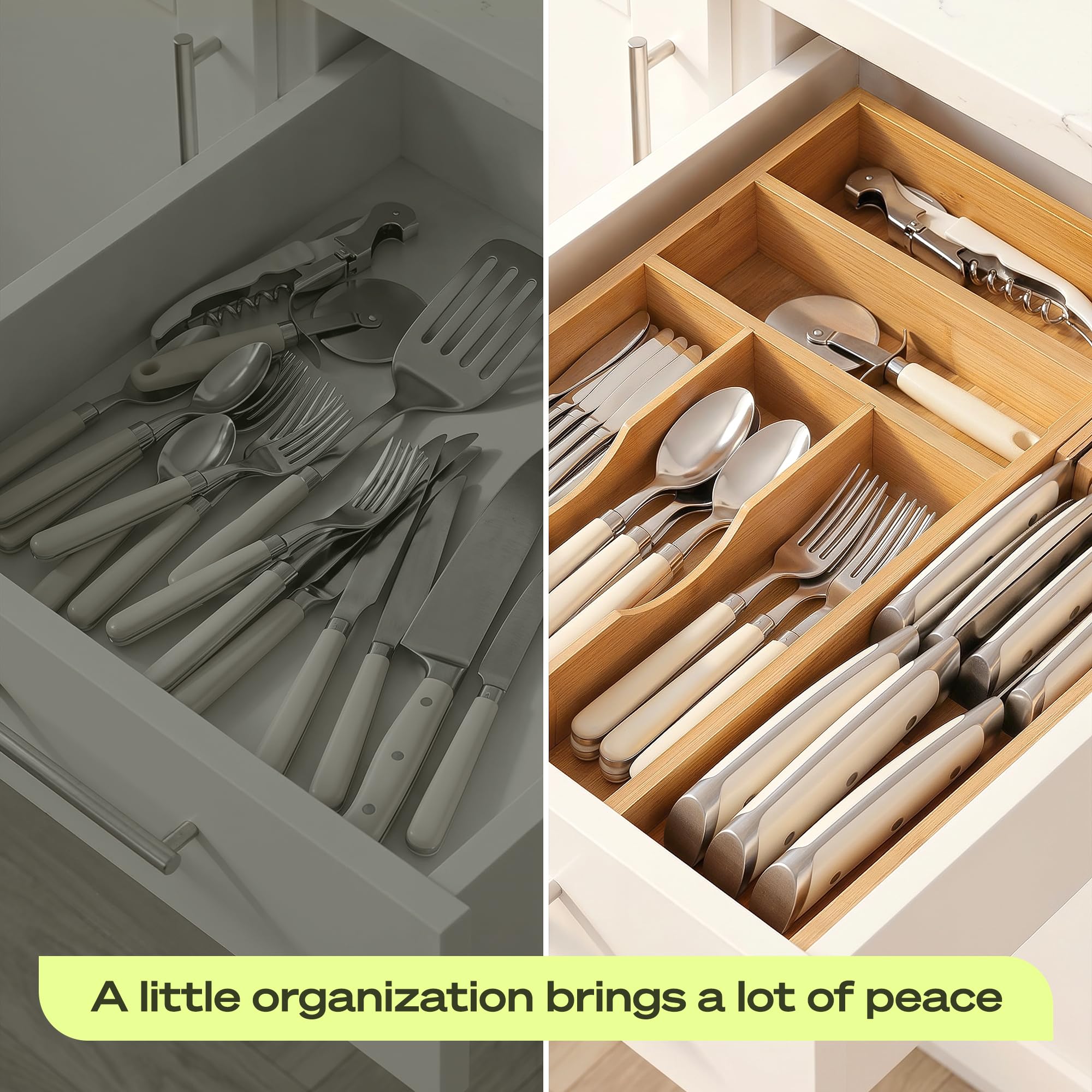 Drawer Organizer with Knife Block for Kitchen Organization