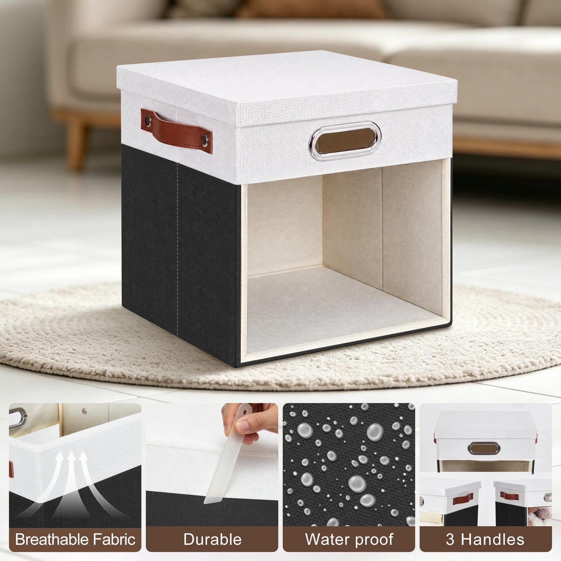 13x13 Inch Ultra Thick Fabric Storage Bins with Lids & Windows (3 Count)