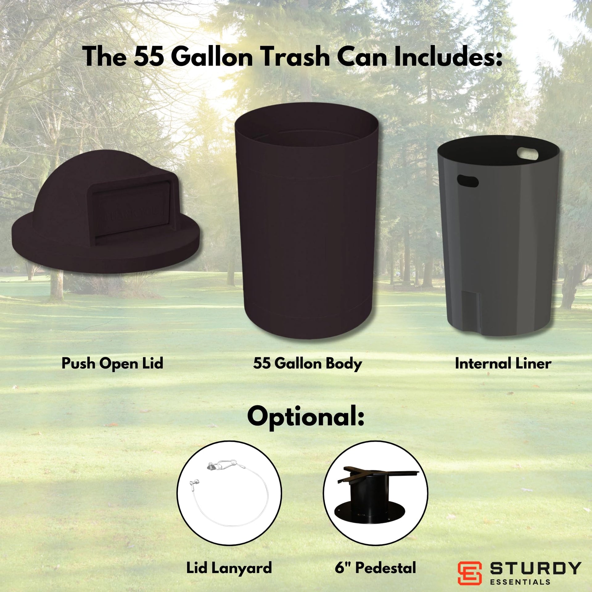 Campus Collection 55 Gallon Outdoor Commercial Trash Can with Lid