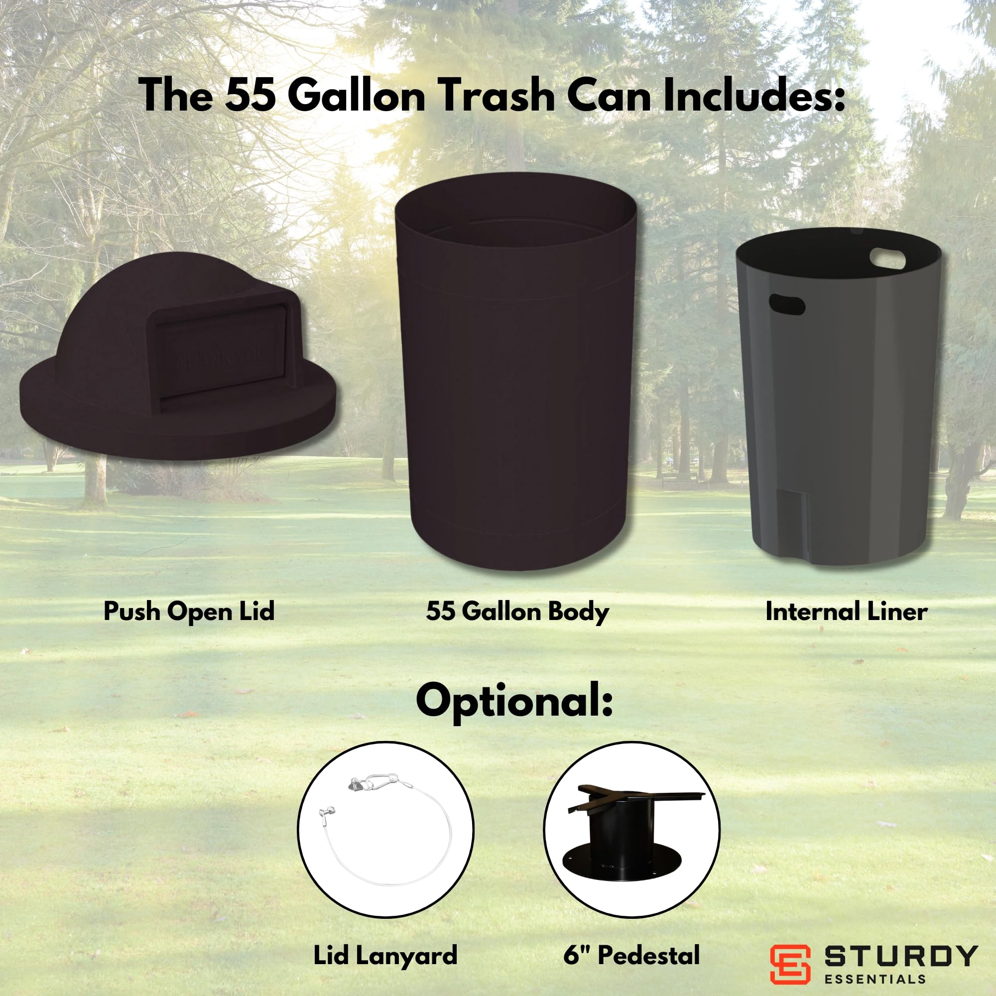 Campus Collection 55 Gallon Outdoor Commercial Trash Can with Lid