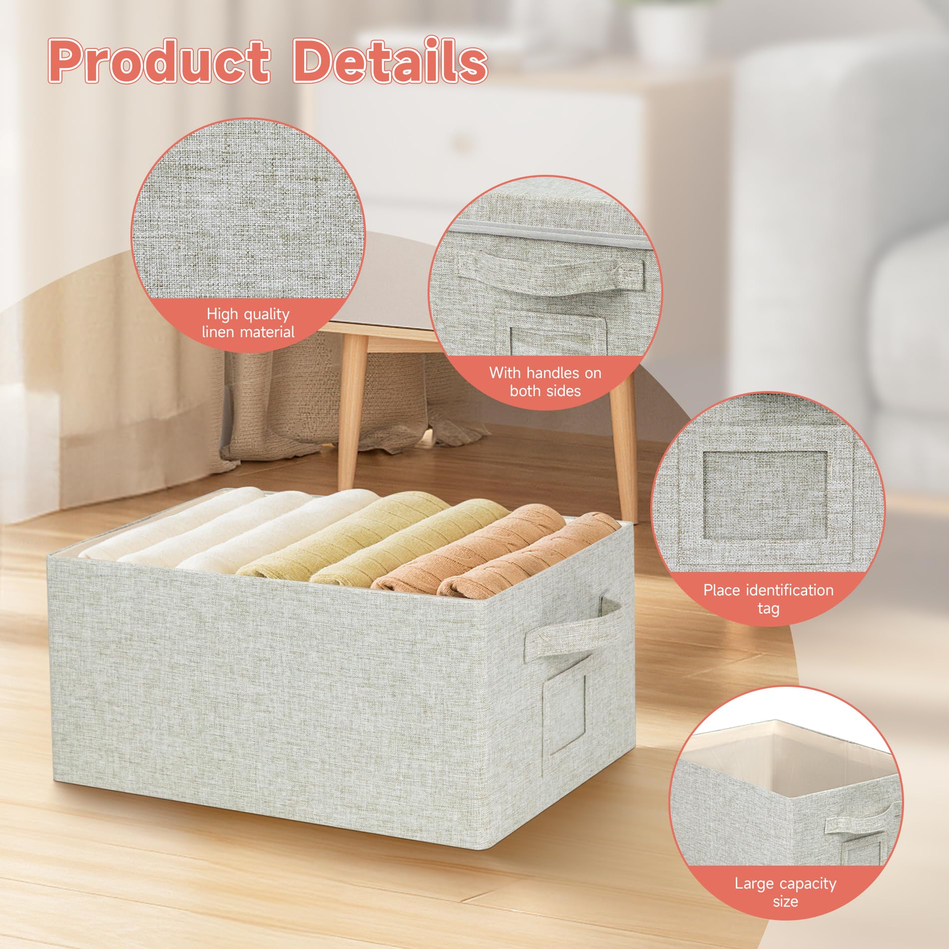 Storage Bins With Lids Closet Organizer Cabinet Box For Clothes (4 Count)