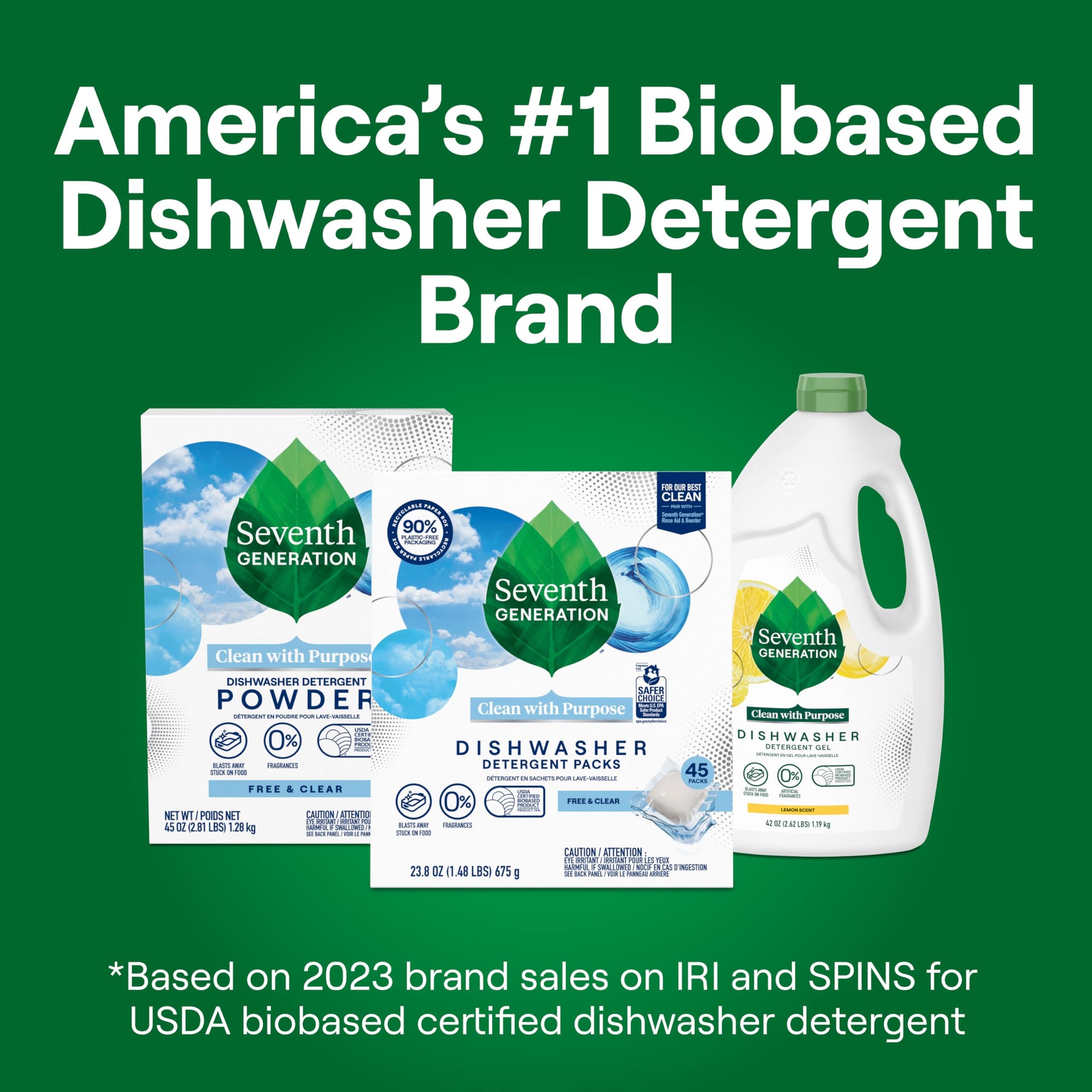 Dishwasher Detergent Packs Free & Clear Pack of 6 for sparkling dishes Dishwasher tabs (120 Count)