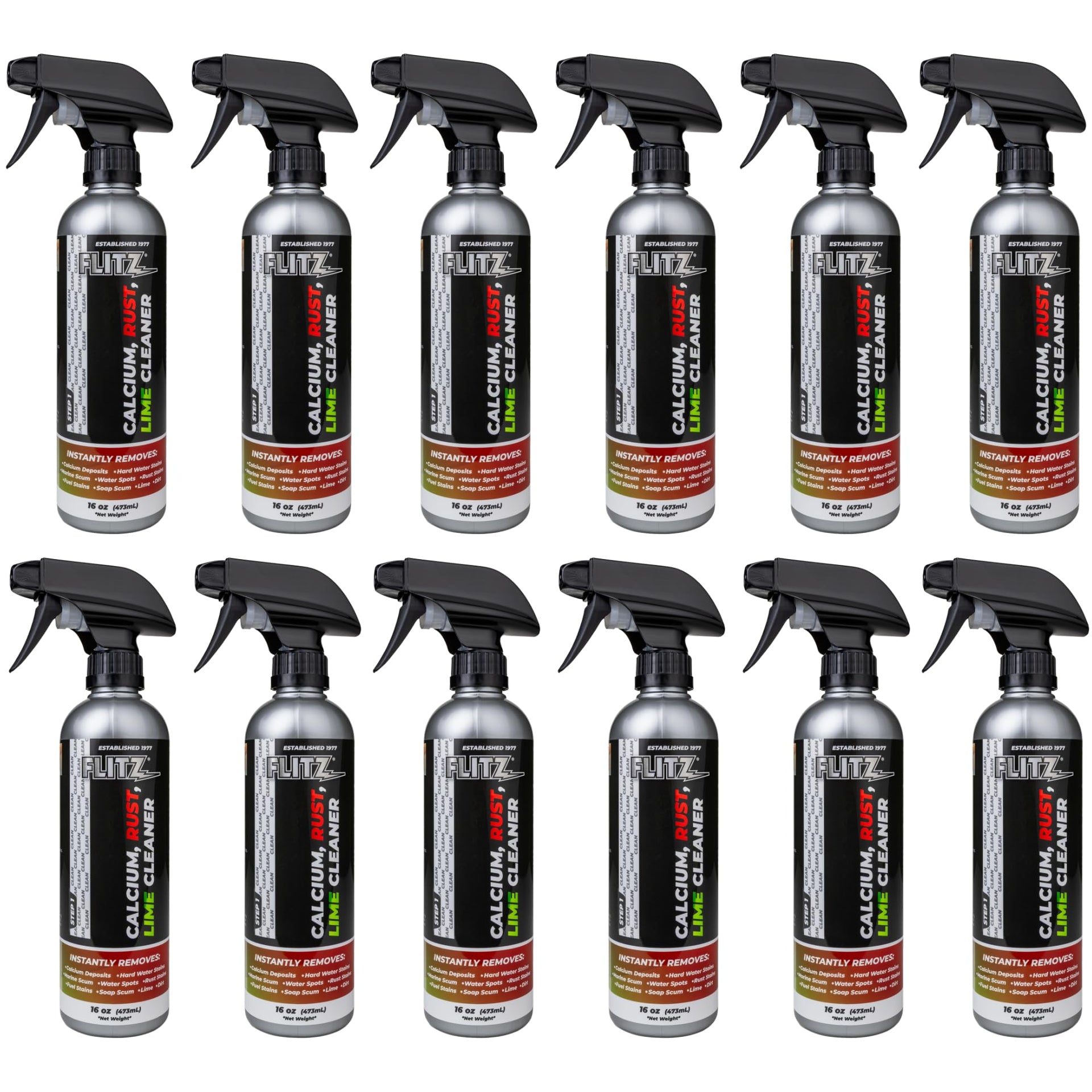 Calcium, Rust, & Lime Remover - 16oz Bottle of USA-Made Limescale Remover for Toilets, Showers, and More - Powerful Spray that Instantly Eliminates Tarnish, Grease, and Other Grime (12 Pack) (192 Fl Oz)