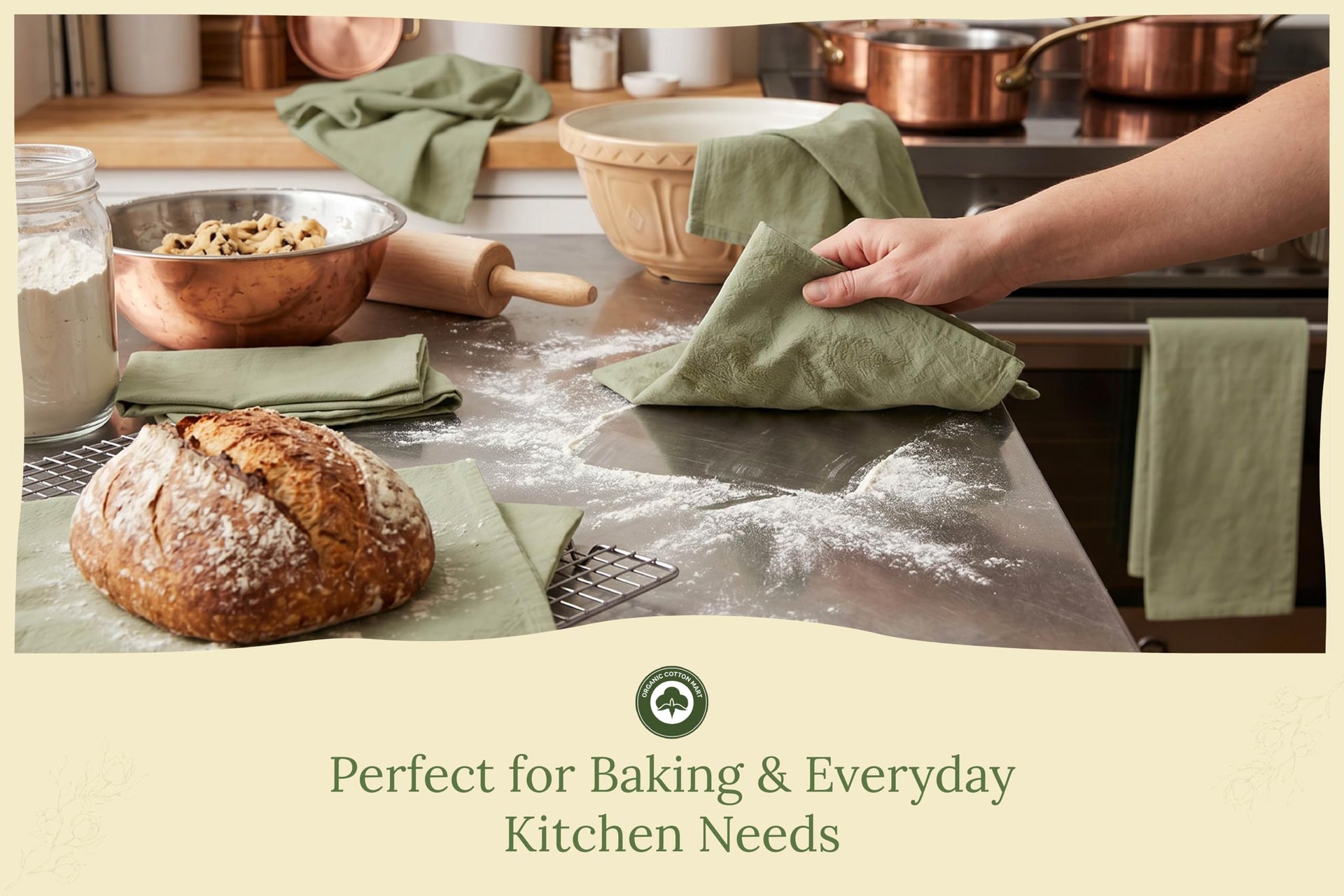 Organic Cotton Bulk Sage Green Flour Sack Kitchen Towels (10 Count)
