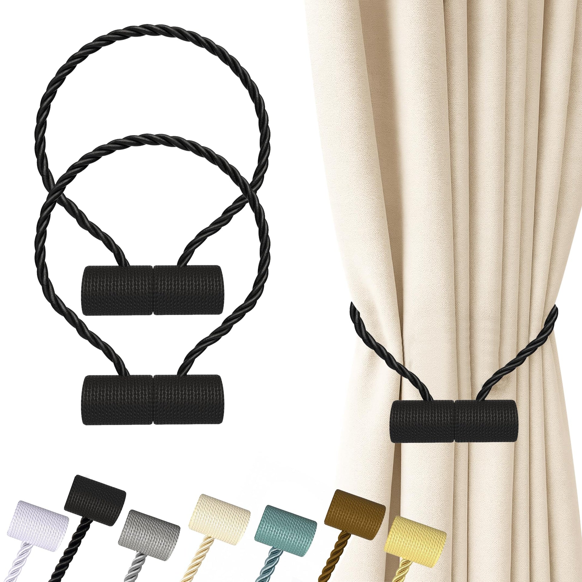 Magnetic Curtain Tiebacks Black 2pcs (2 Count)