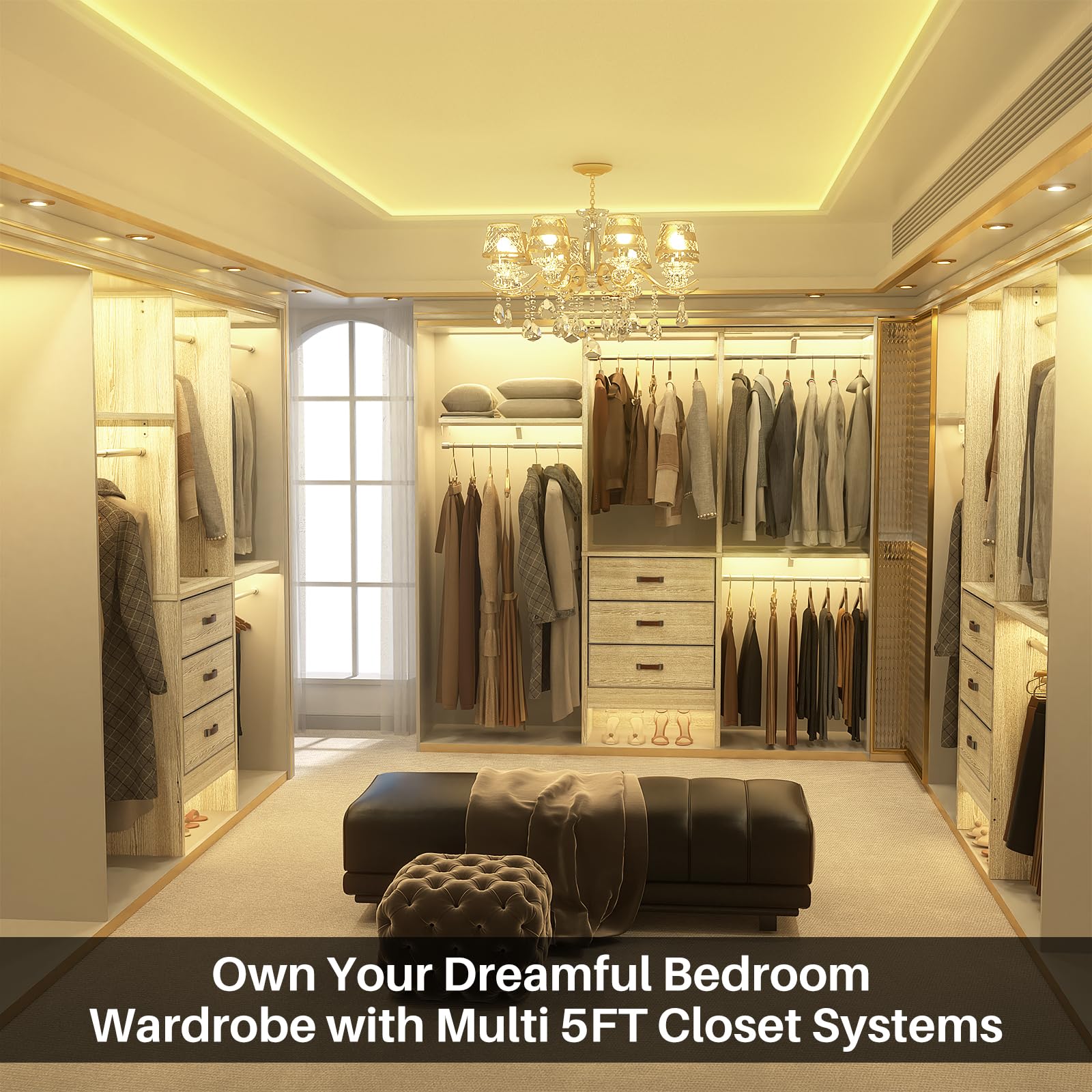 5FT Small Closet System with 3 Fabric Drawers