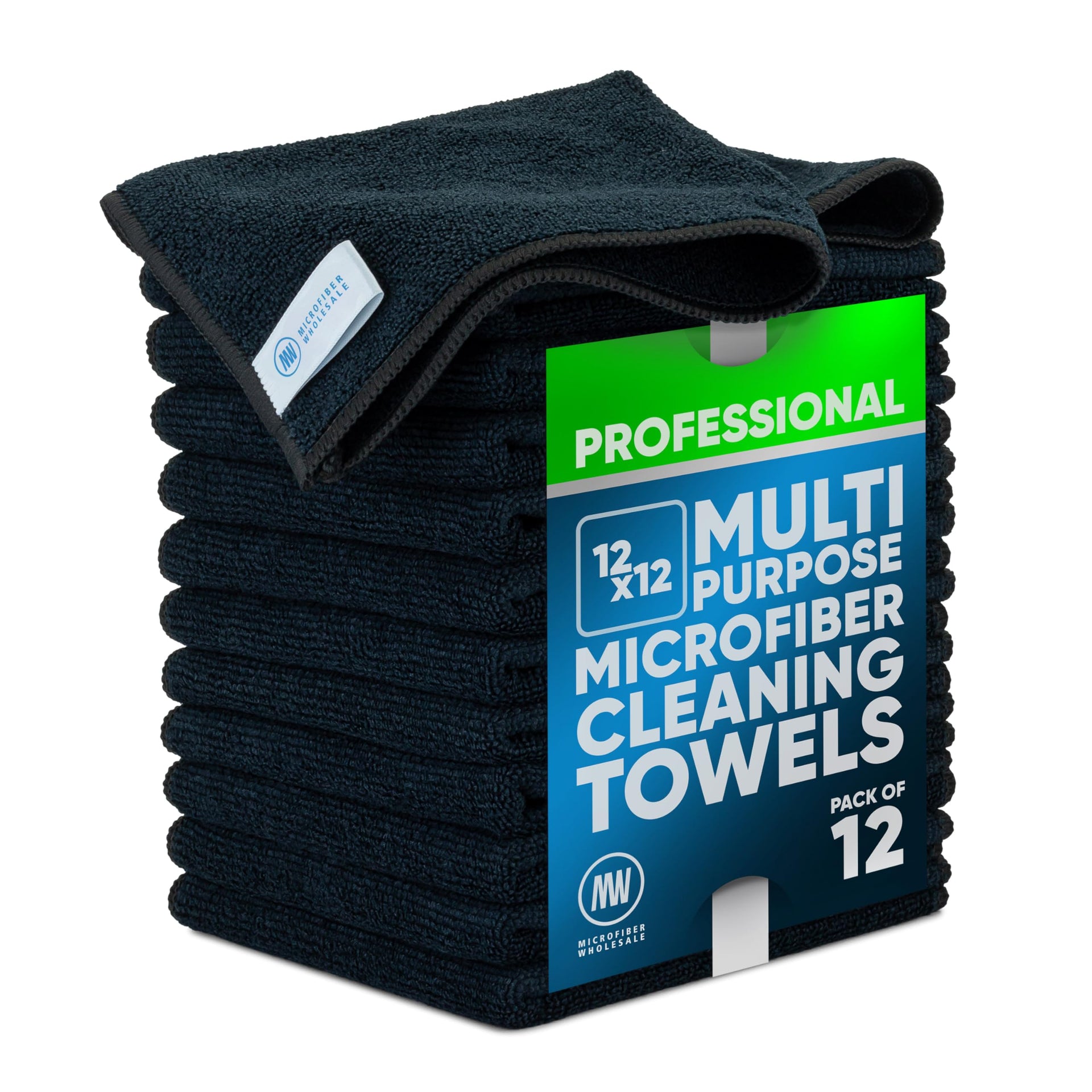 MW PRO Microfiber Cleaning Cloths Black (12 Count)