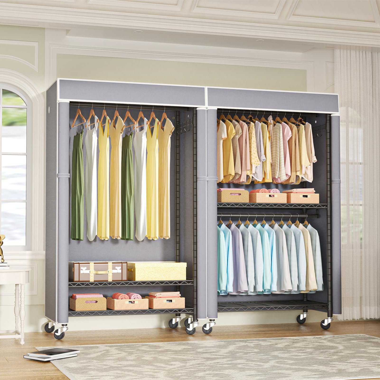 Black Clothing Rack with Grey Cover