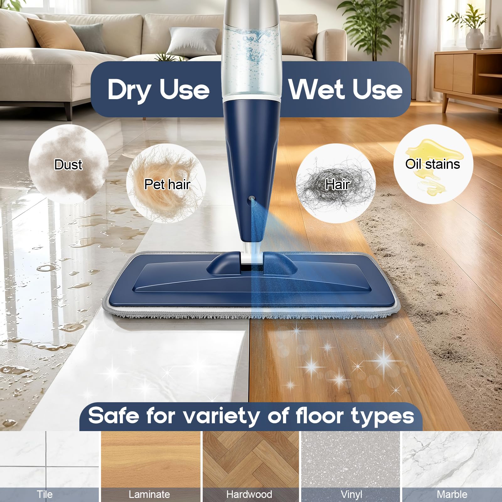 Microfiber Spray Mop for Hardwood Tile Floors Dust Cleaning