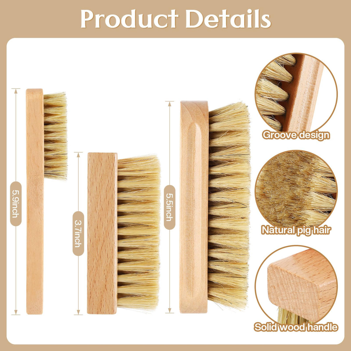 3 Pcs Wood Laundry Stain Brush Stain Remover Brushes with Boar Bristle Small Stain Brush for Clothes for Scrubbing Stains from Furniture Fabric Leather (3 Count)