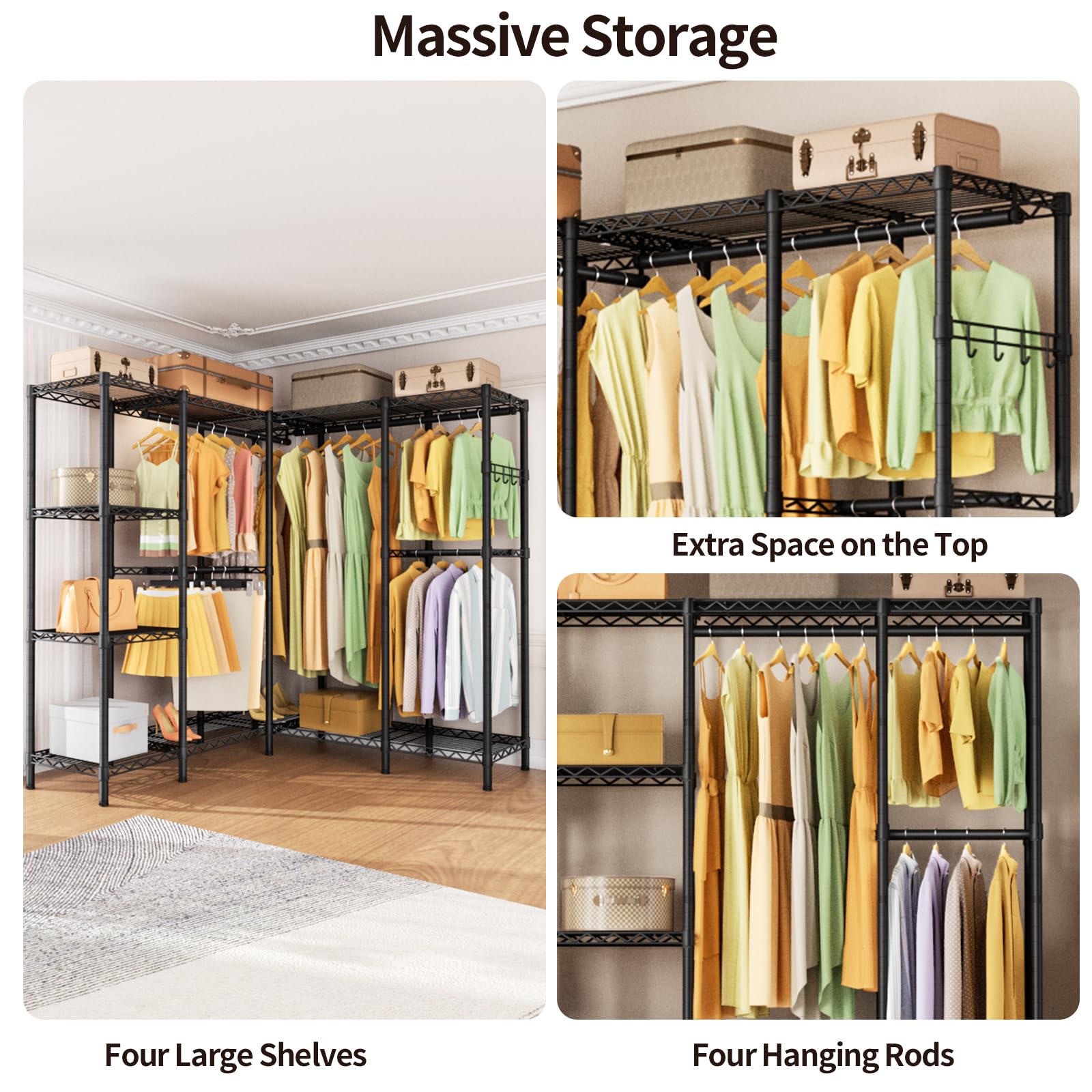Heavy Duty Clothes Rack Metal Wardrobe with Adjustable Wire Shelves