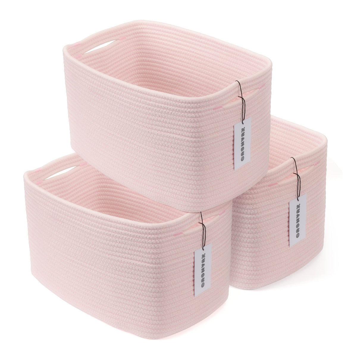 Woven Cotton Rope Storage Baskets 15x10x9.3" 3 Pack Light Pink