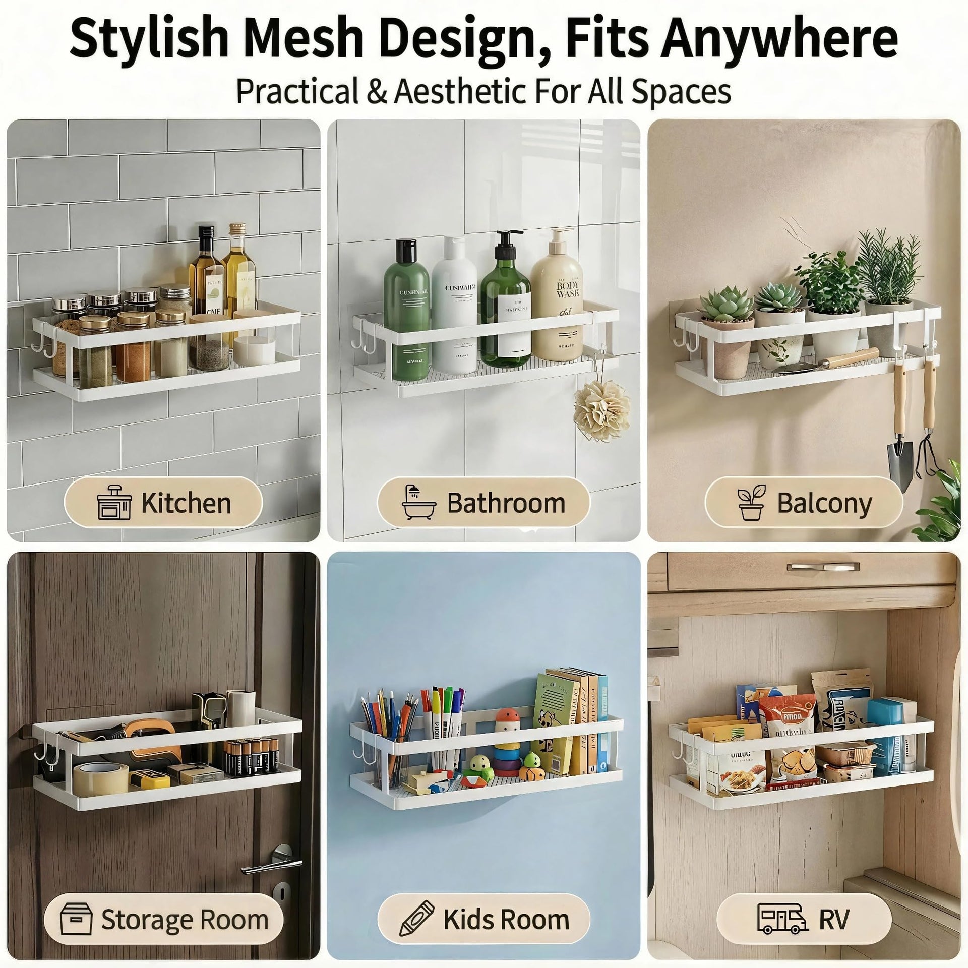 2 Pack Minimalist Shower Caddy Wall Mount (2 Count)