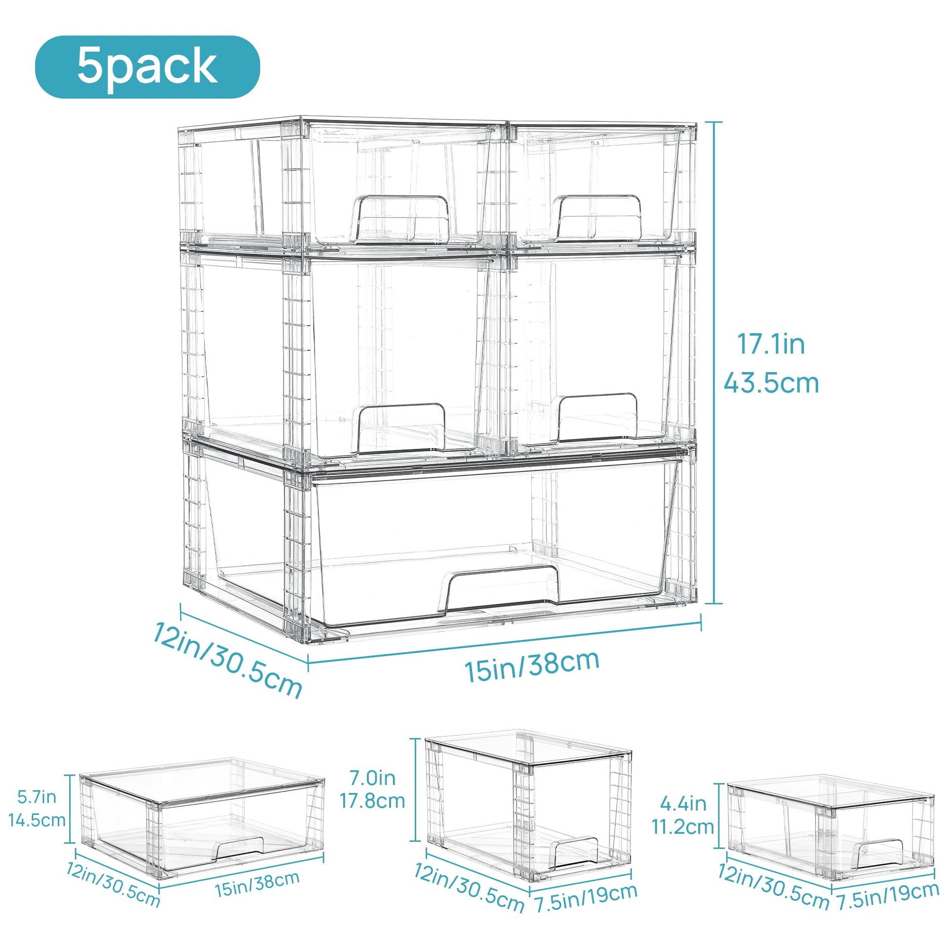 Clear Stackable Storage Drawers (5 Count)