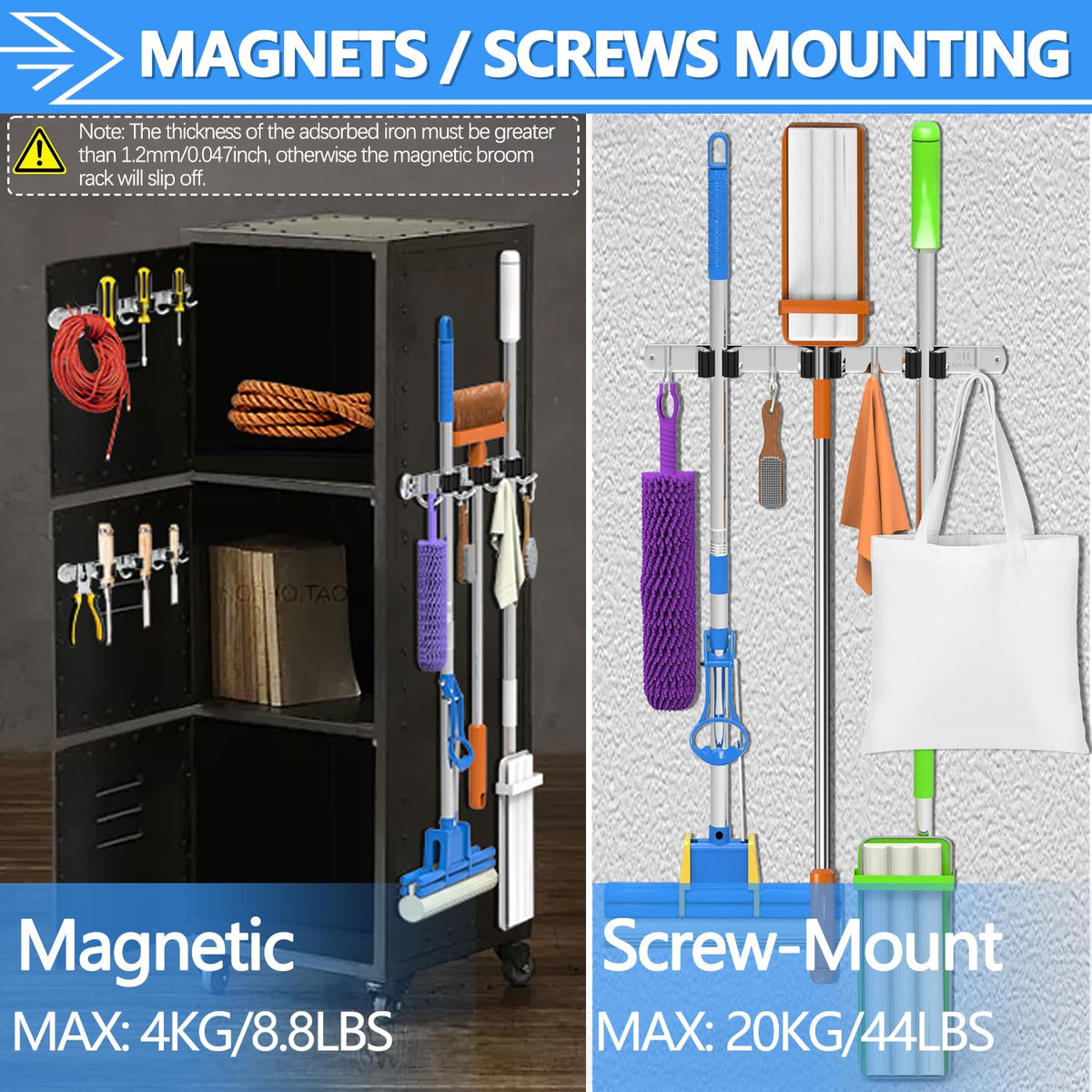 Magnetic Broom Holder Wall Mount 2 Pack (2 Count)