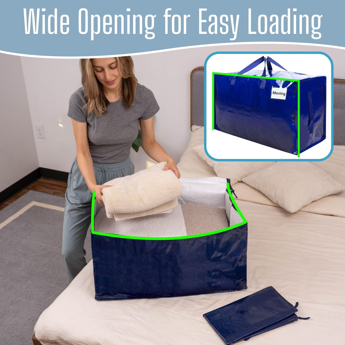 4 Pack Extra Large Heavy Duty Moving Bags with Wide Opening & Reinforced Handles (4 Count)