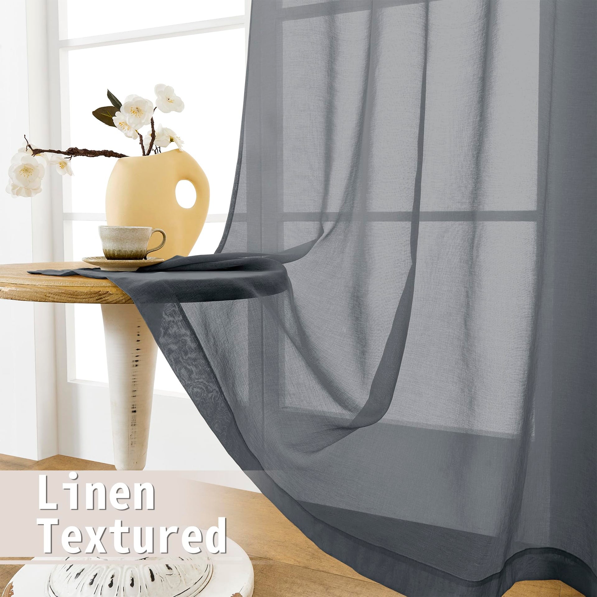 Short Sheer Door Curtain Closet Linen Textured Curtain Sheers Doorway Light Filtering Voile Patio Glass Doors Rod Pocket Curtains French Door