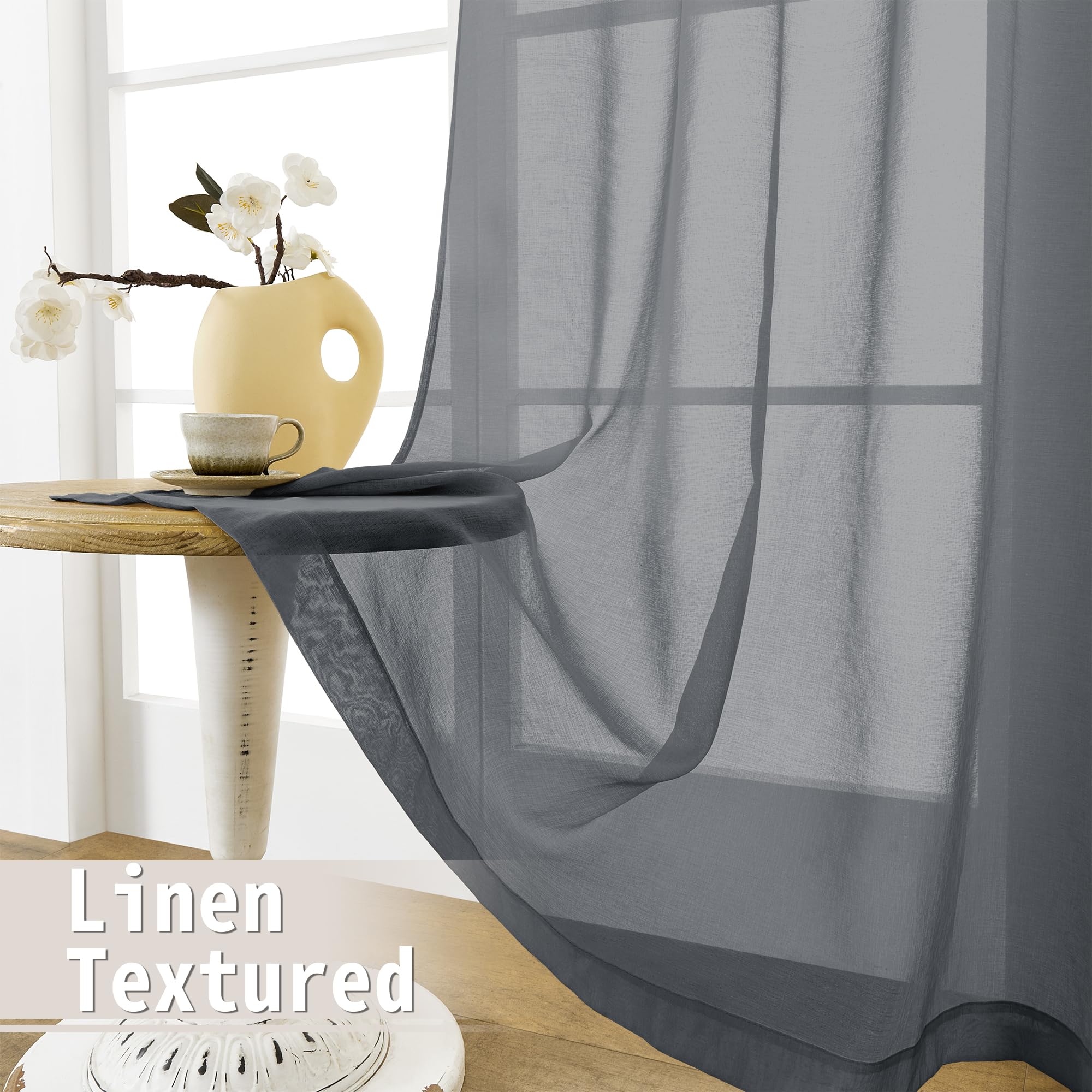 Sheer Door Curtain Closet Linen Textured Curtains Sheer Doorway Light Filtering Voile Patio Glass Doors Rod Pocket Curtain French Door