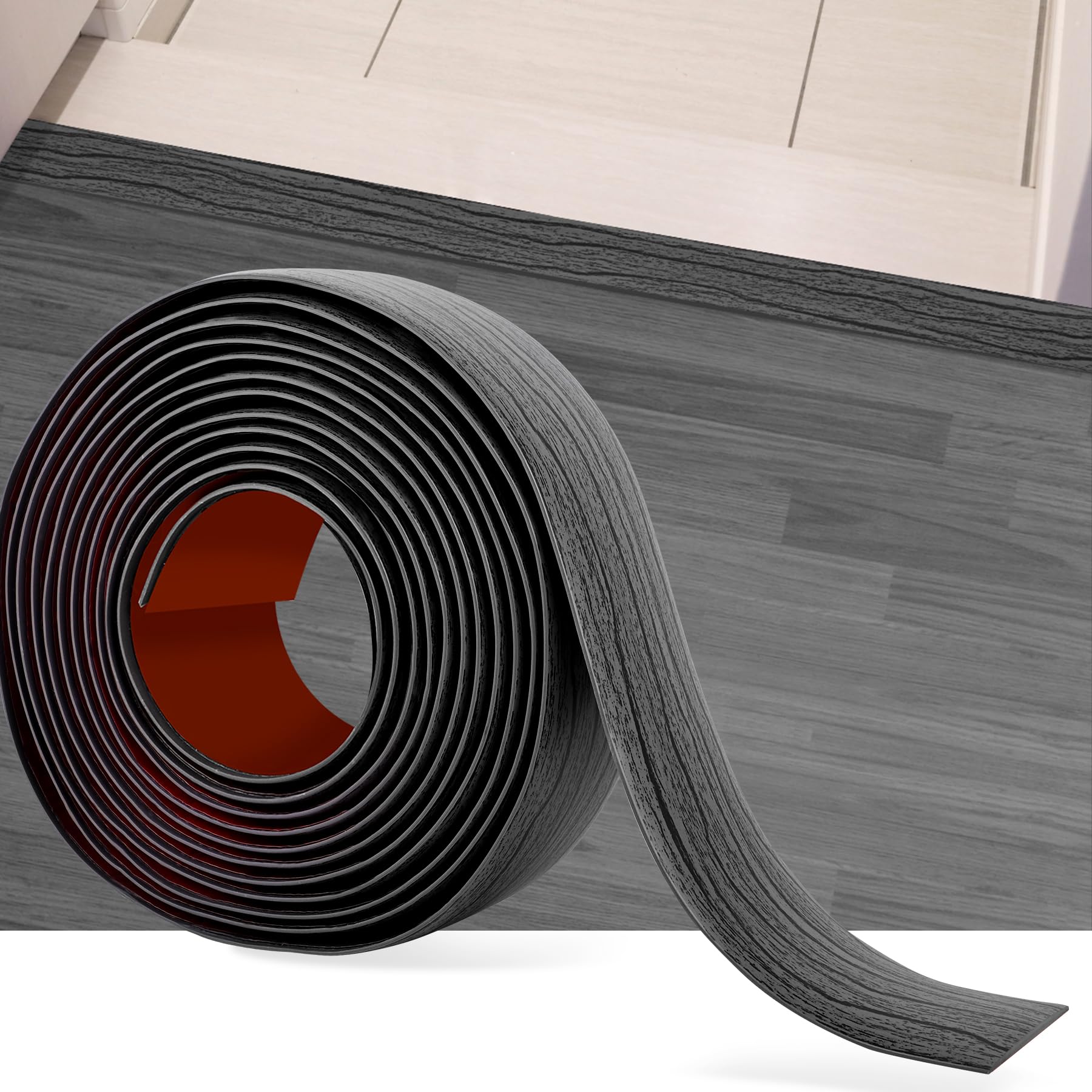 10Ft Floor Transition Strip Self Adhesive Vinyl Cover Floor Strip Flat Divider Transition Strip Wood Grain Design for Laminate Floor Gaps and Doorway Transitions (10 Foot)