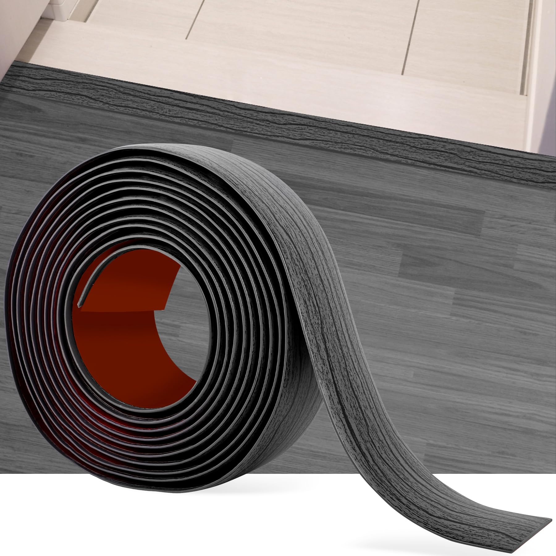 5Ft Floor Transition Strip Self Adhesive Vinyl Cover Floor Strip Flat Divider Transition Strip Wood Grain Design for Laminate Floor Gaps and Doorway Transitions (5 Foot)