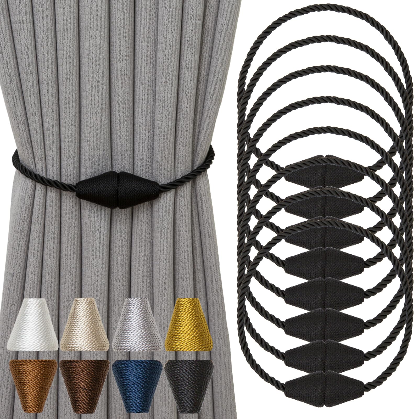 Magnetic Curtain Tiebacks 8 Pack Outdoor Rope Curtain Tie Backs Decorative Window Treatment Holdbacks for Home Decorative Curtain