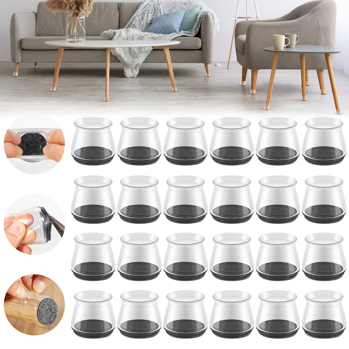24PCS Upgraded Silicone Chair Leg Floor Protectors for Hardwood Floors (24 Count)