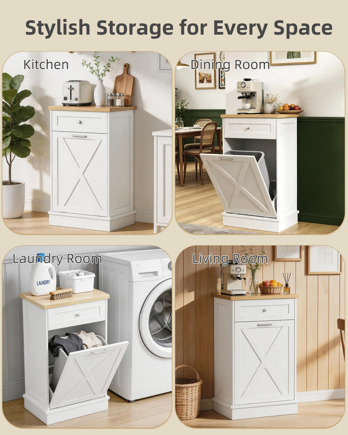 10 Gallon Tilt Out Trash Cabinet with Hideaway Drawer