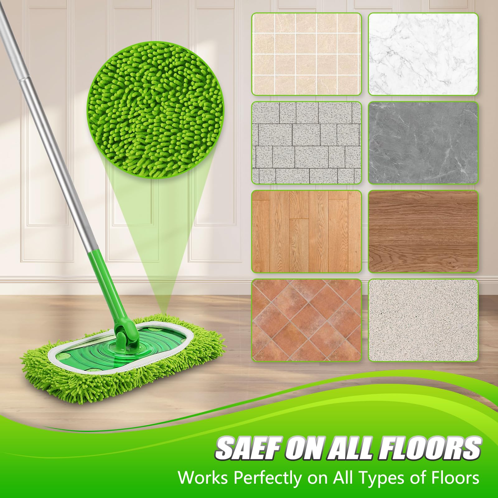 Set of 4 Reusable Microfiber Mop Pads Compatible with Swiffer Sweeper (4 Count)