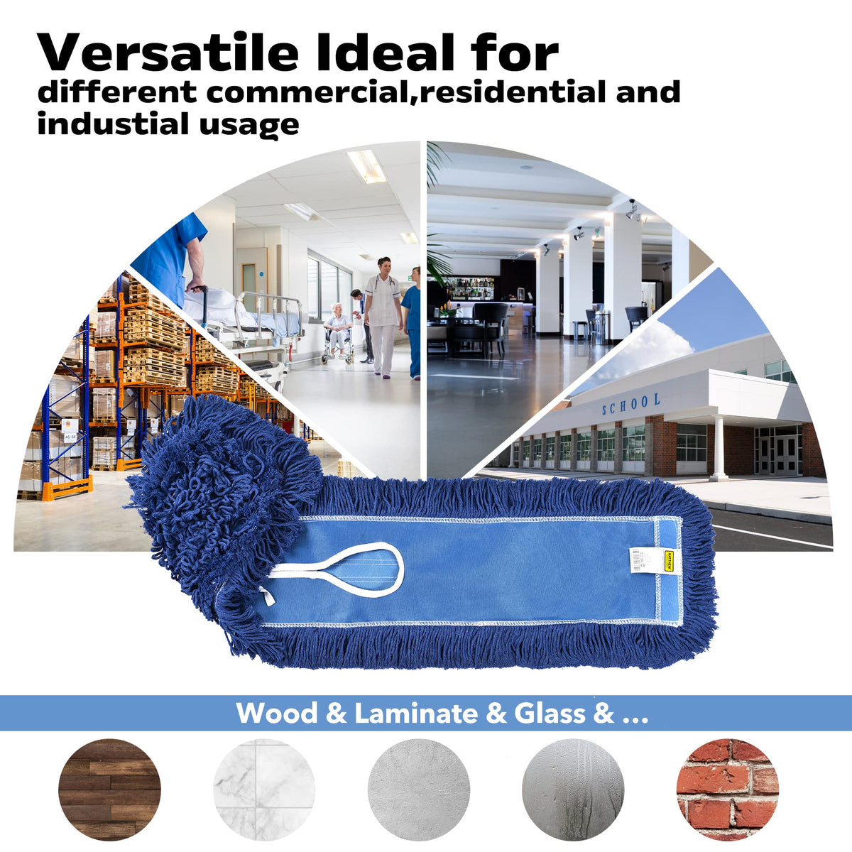 Matthew Cleaning 36'' Industrial Strength Cotton Dust Mop Refill Washable Replacement Heads for Residential & Commercial Use Fit Standard Dust Mop Frames (6 Count) - ModHome Supplies