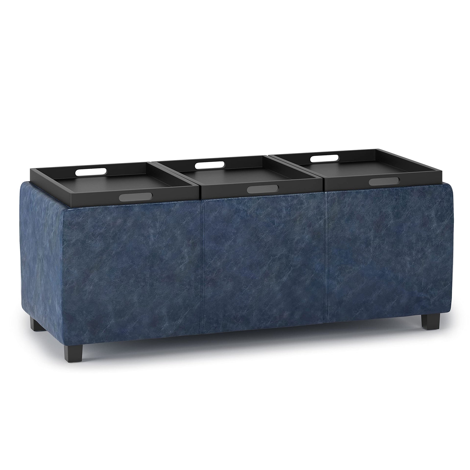 Avalon 42" Wide Vegan Leather Storage Ottoman in Denim Blue