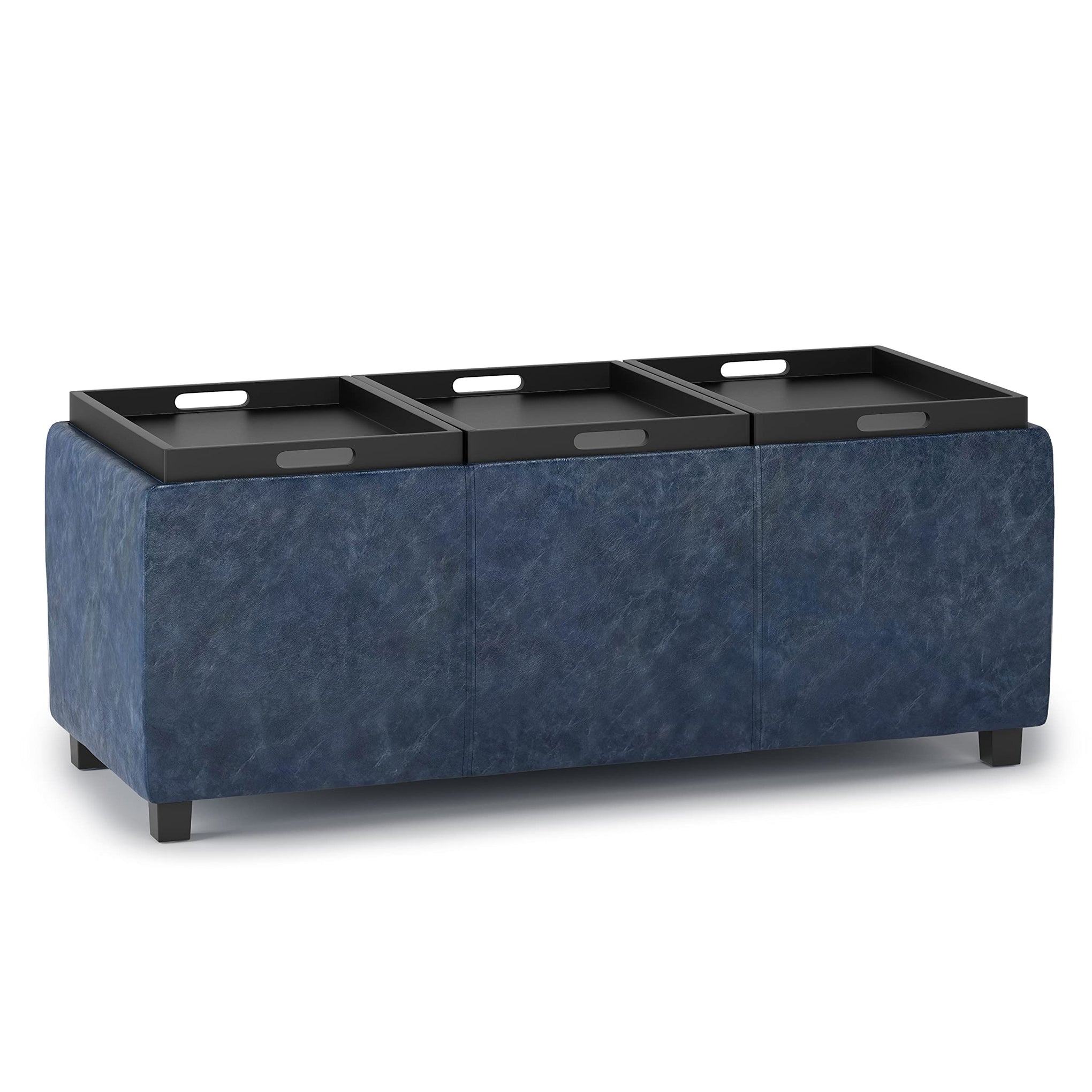 Avalon 42" Wide Vegan Leather Storage Ottoman in Denim Blue
